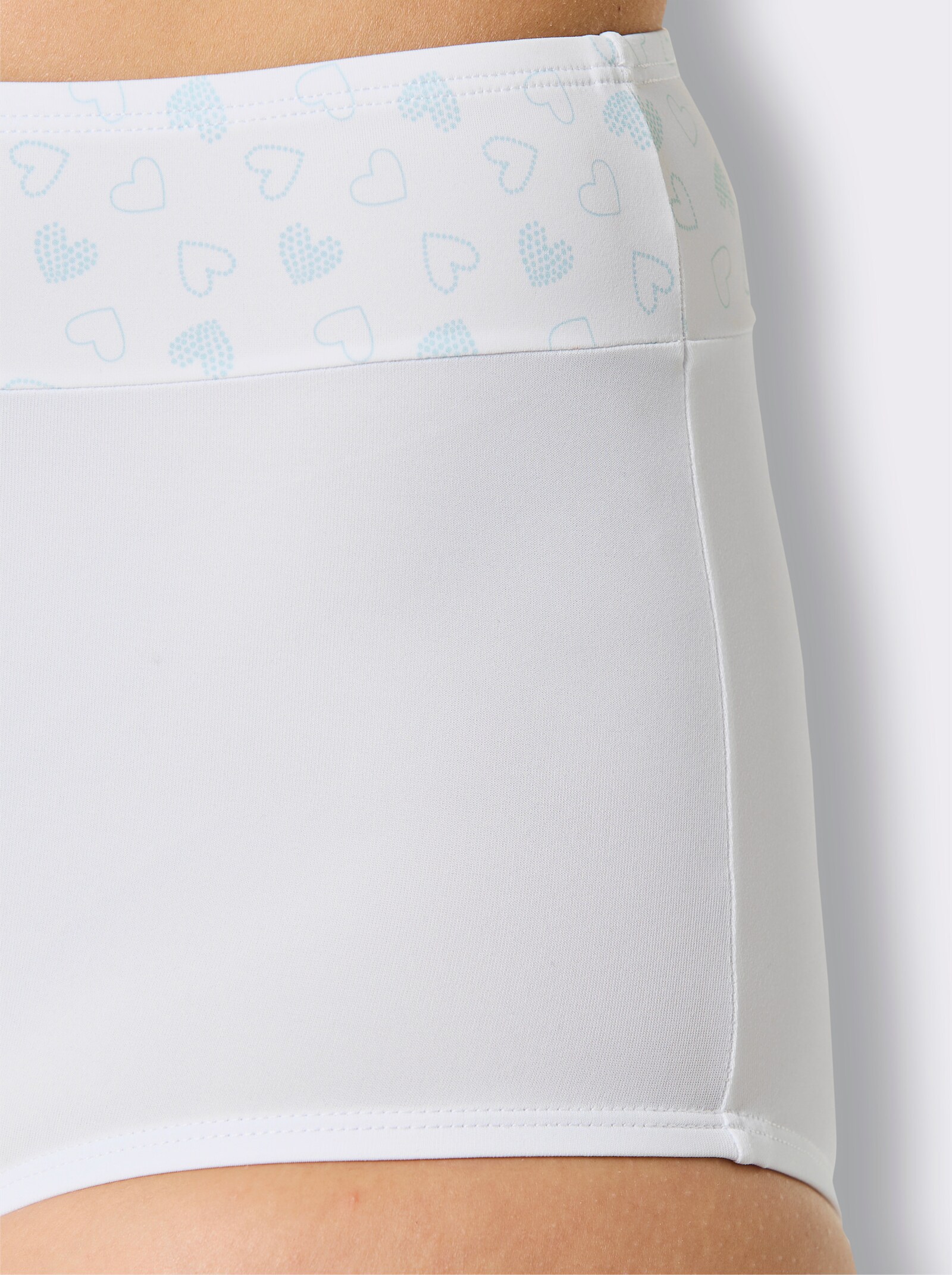 wäschepur Taillenslip mit Baumwoll-Zwickel - 2x weiß-mint-bedruckt + 1x weiß