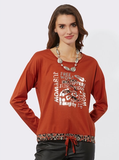 Print-Shirt mit Cut-Outs - rostrot-schwarz