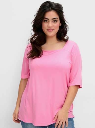 sheego Shirt mit Karree-Ausschnitt, leicht tailliert - blumiges pink