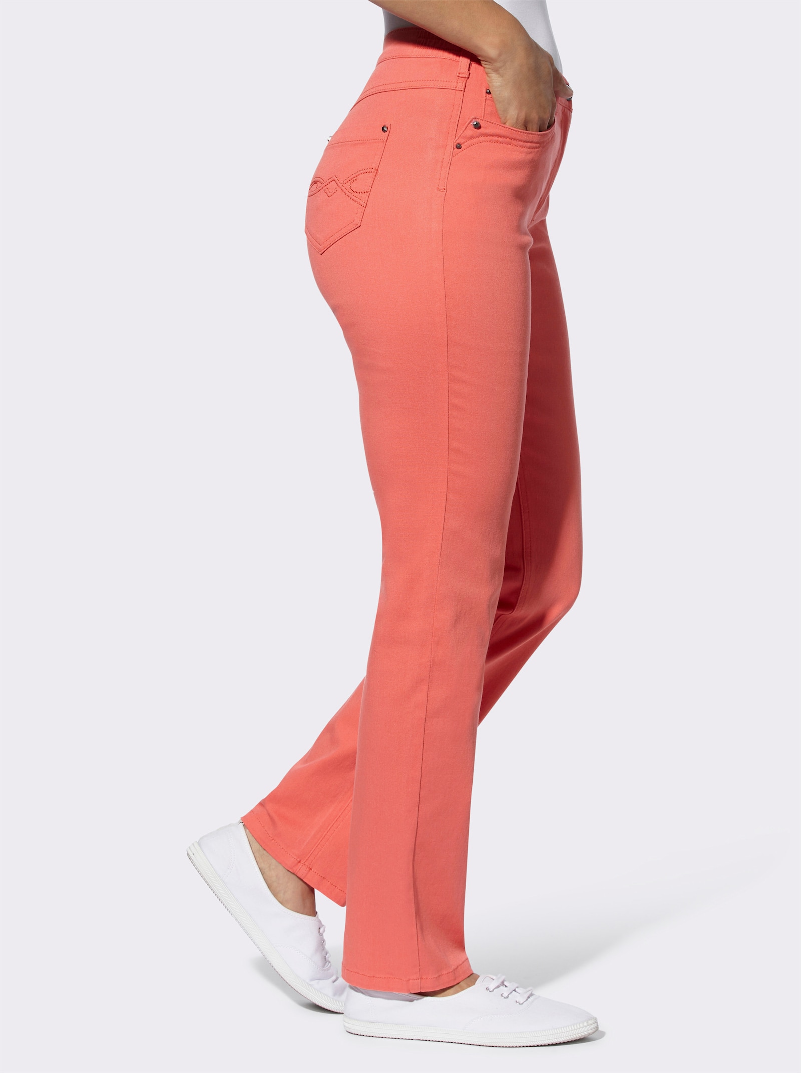 5-pocketsjeans met sierstuds op de zakken - koraal