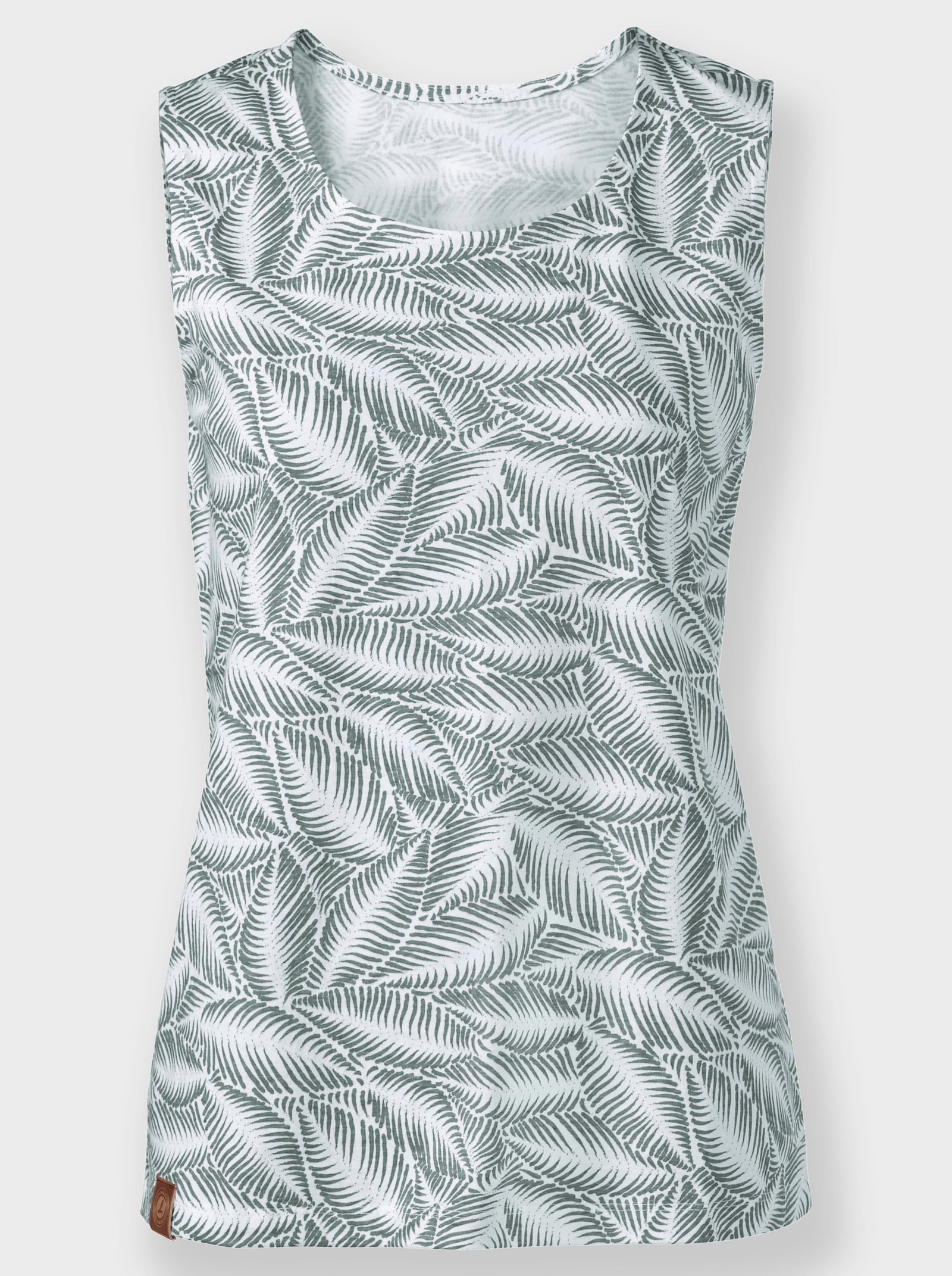 Shirttop im Blätter-Druck - jade-ecru-bedruckt