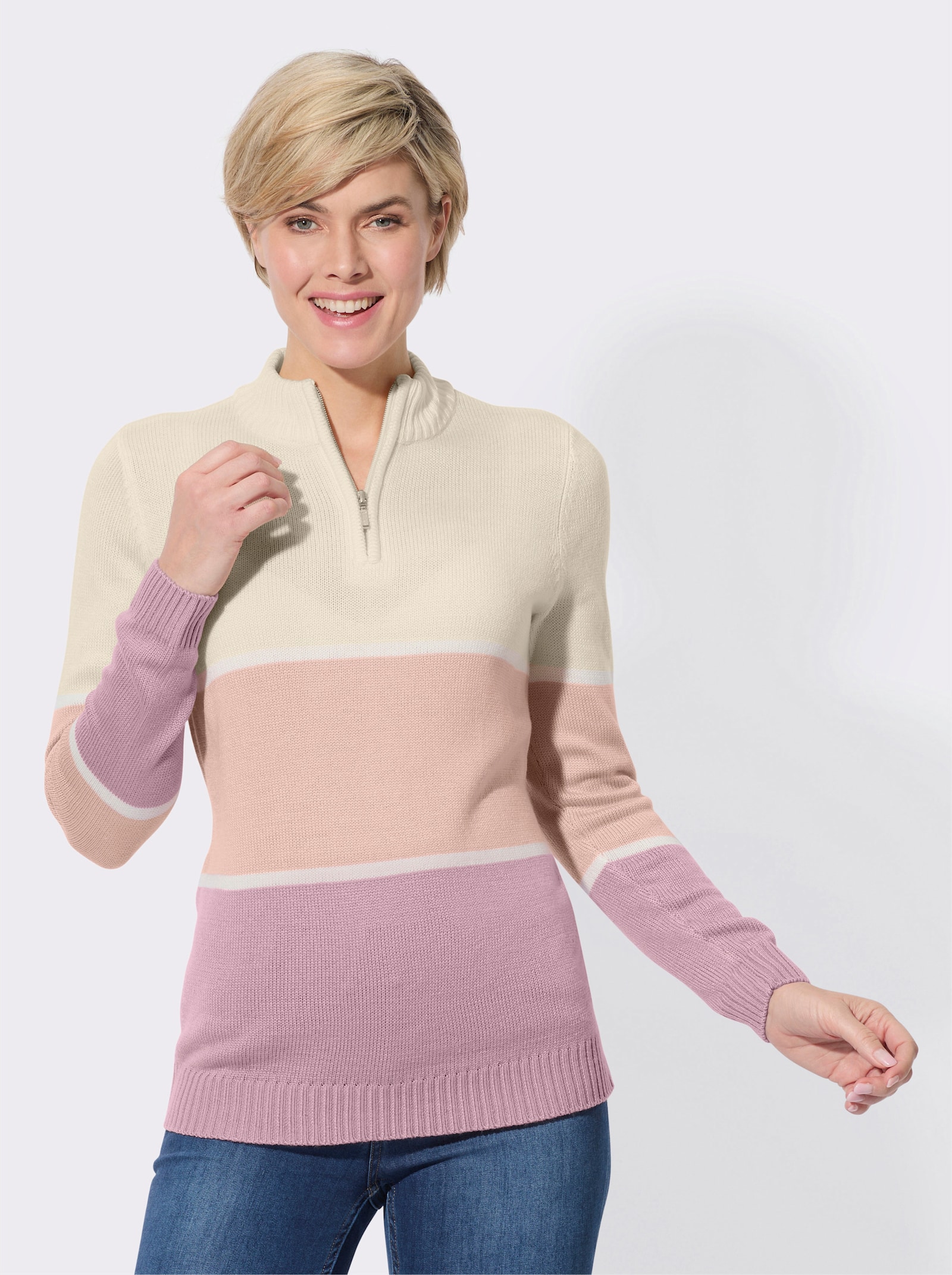 Pullover mit Colour-Blocking - mauve-champagner-geringelt