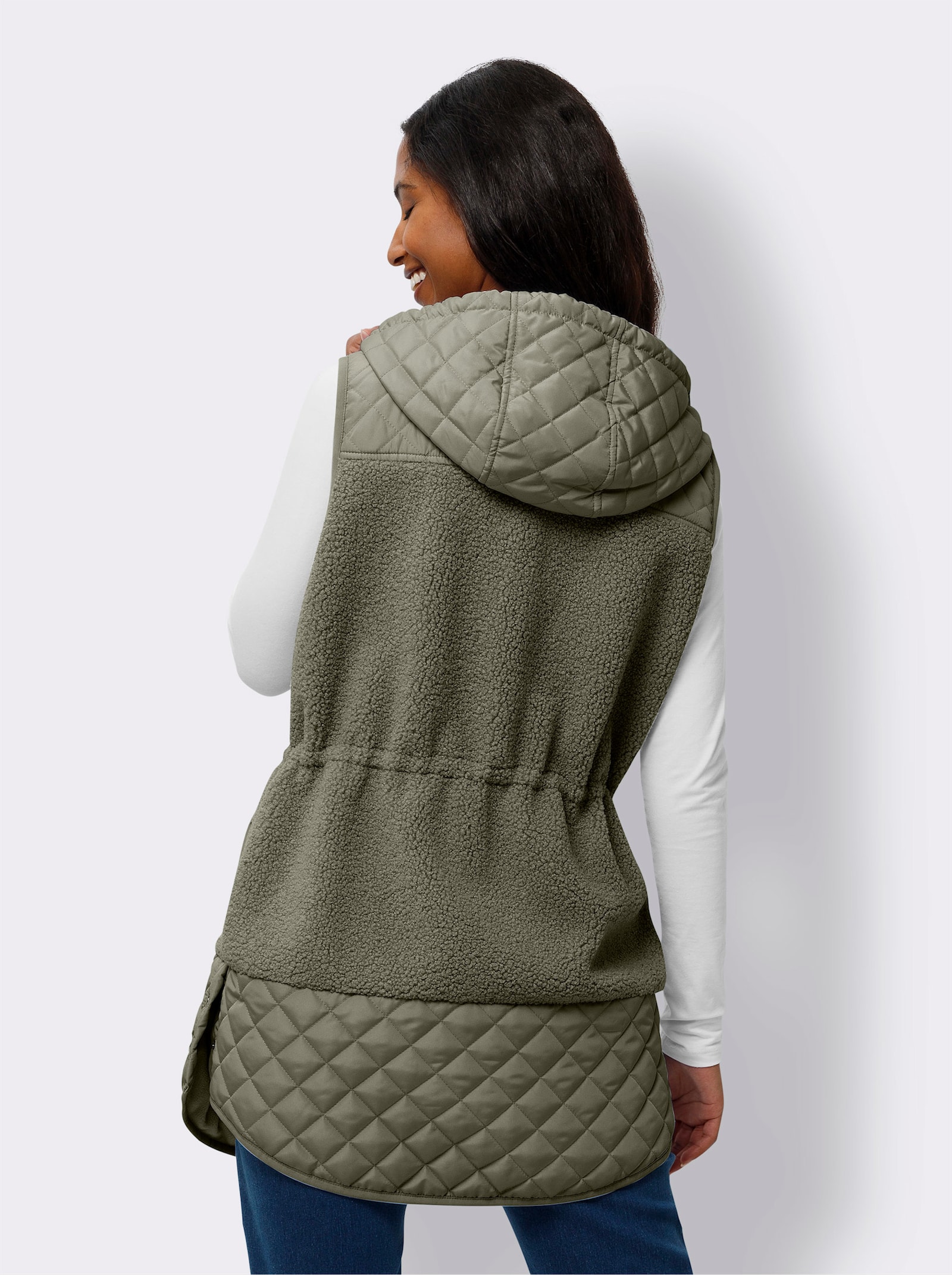 heine Fleeceweste mit Stepp-Partien - khaki