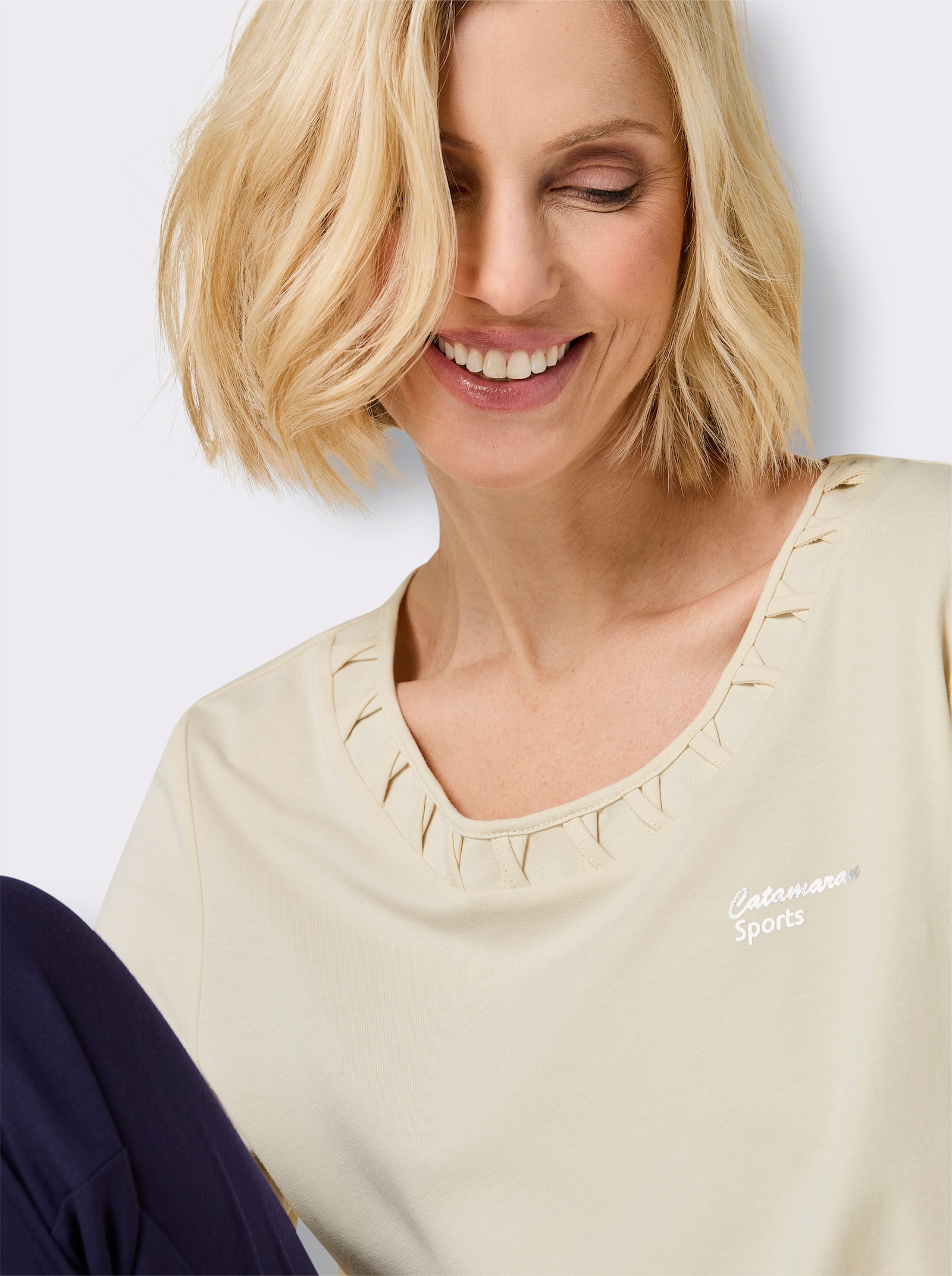 Catamaran Sports Vrijetijdsshirt met decoratieve bies - champagne