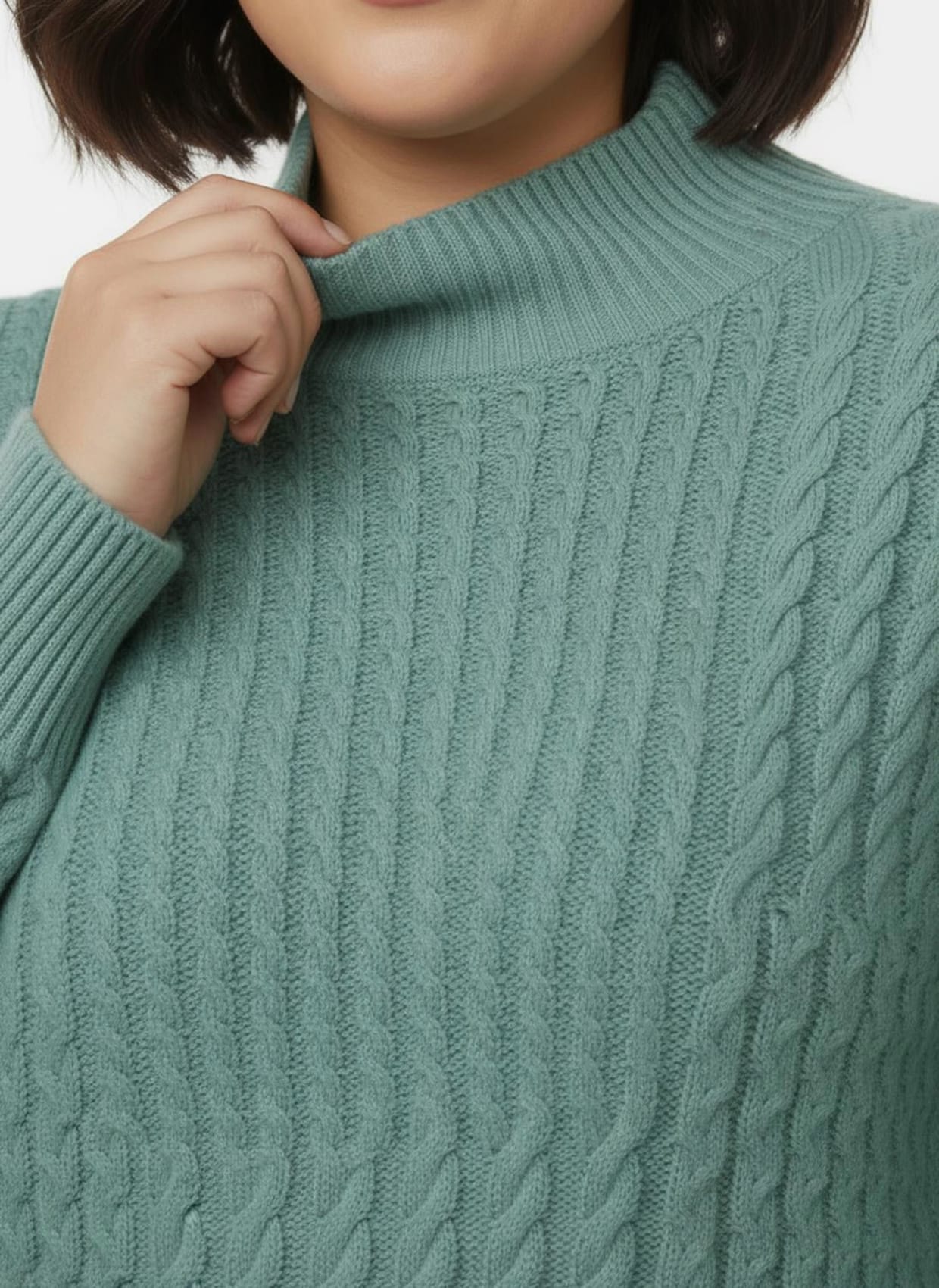 Stehkragenpullover in Patchwork-Optik - salbei