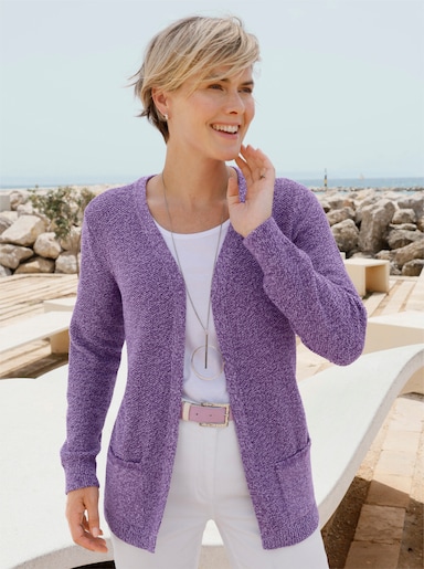 Strickjacke in verschlussloser Form - lila-ecru-meliert