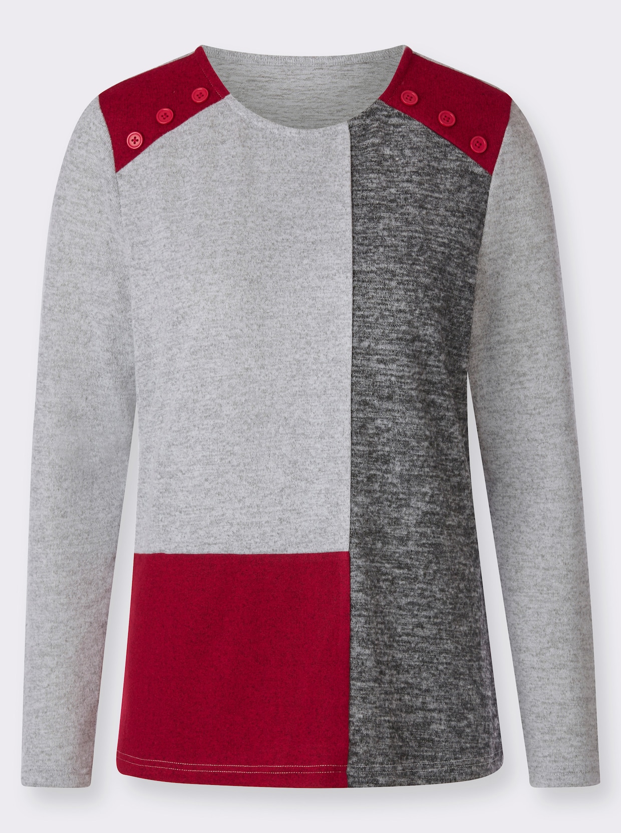 Langarmshirt - grau-rot-gemustert