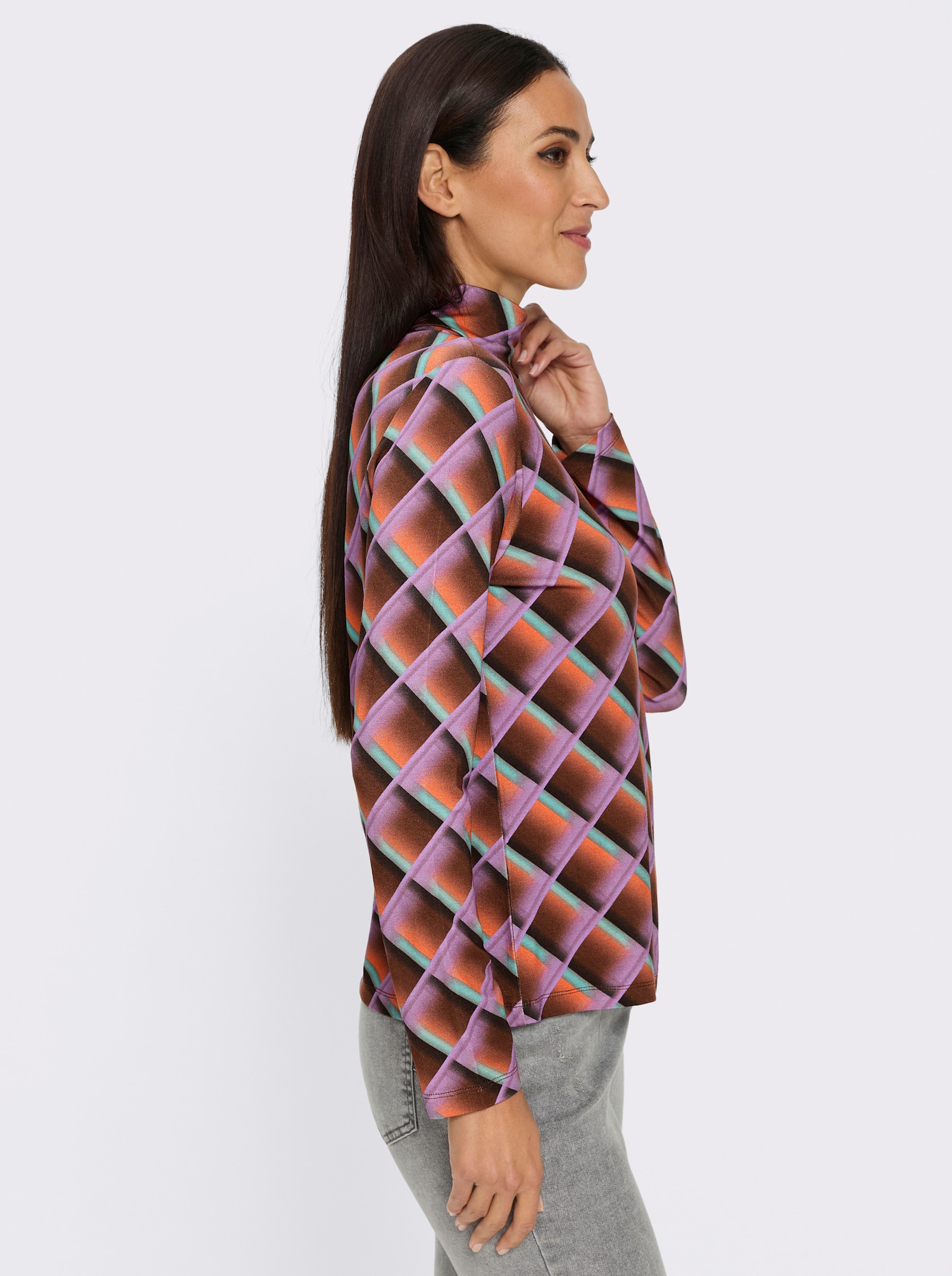 heine Rollkragenshirt mit Grafik-Dessin - lavendel-schoko-bedruckt