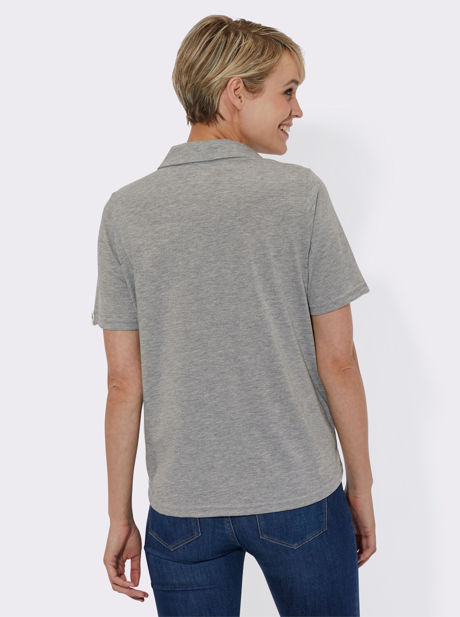 Poloshirt mit Zierriegel - grau-meliert
