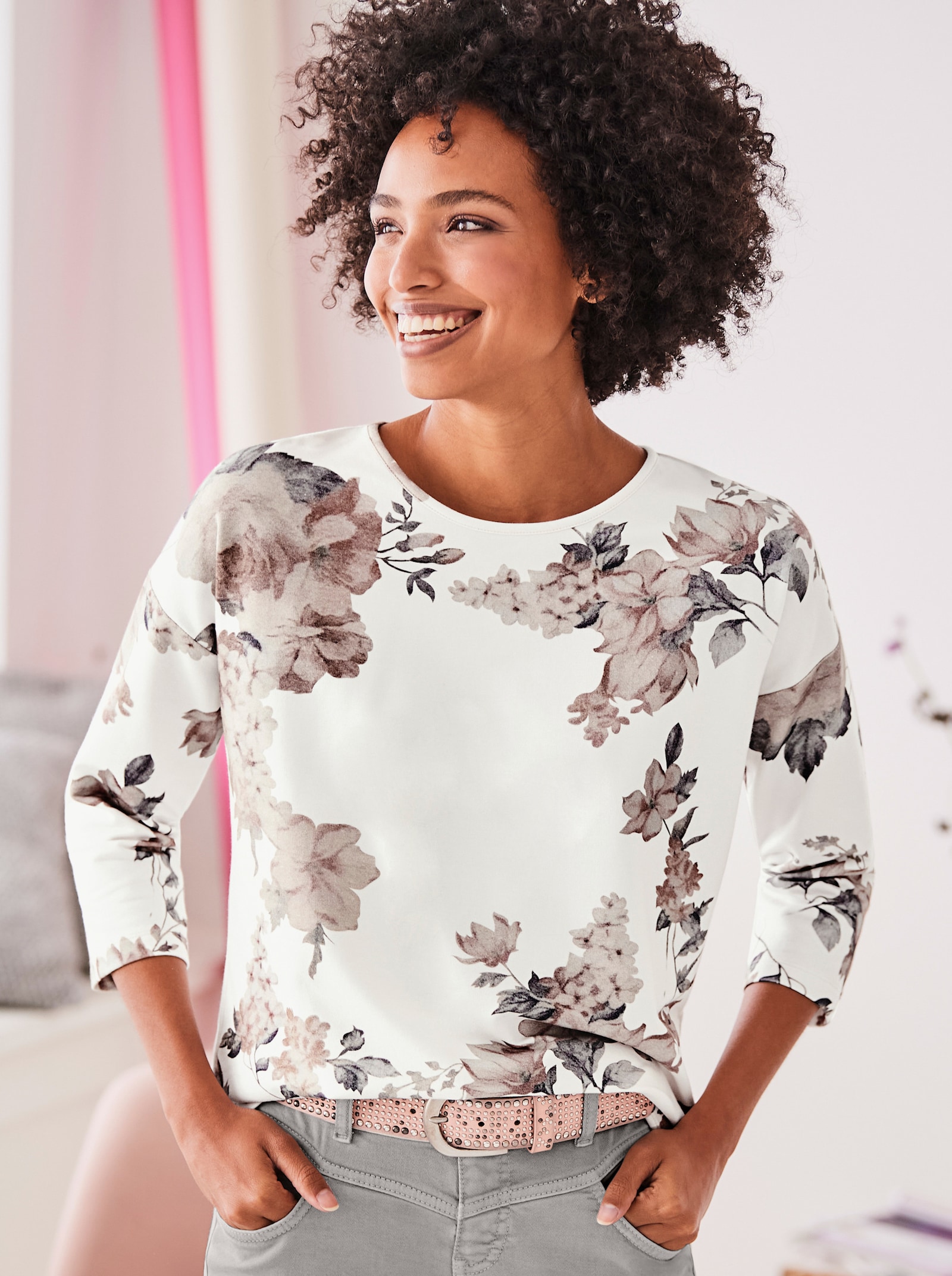 heine 3/4-Arm-Shirt mit floralem Druck - softrose