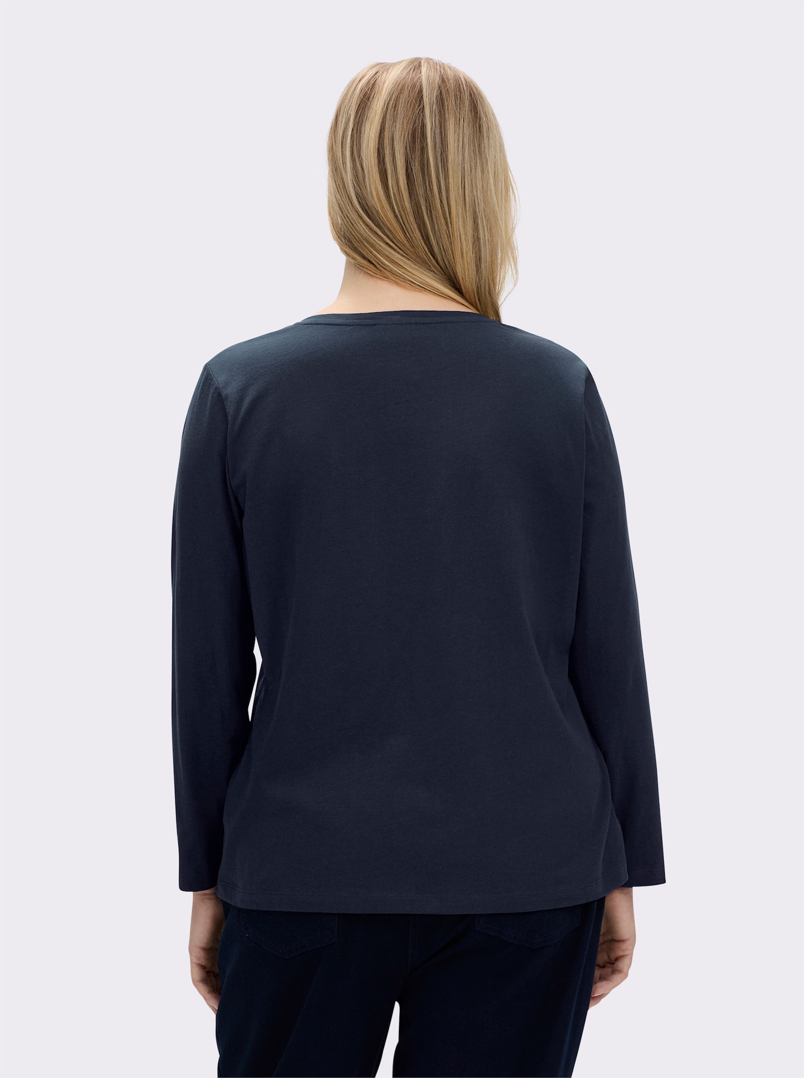 Langarmshirt mit Leder-Imitat-Patch - marine