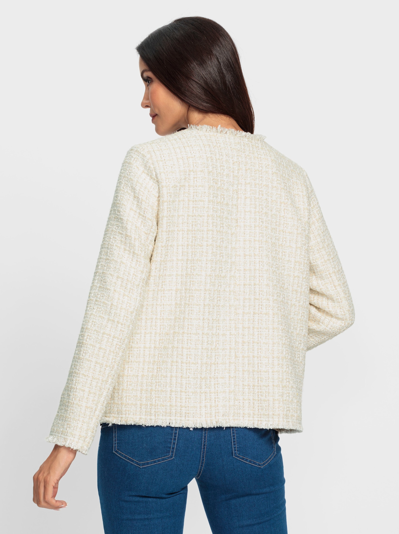 heine Boucléblazer met randen met franjes - ecru/goudkleurig gedessineerd