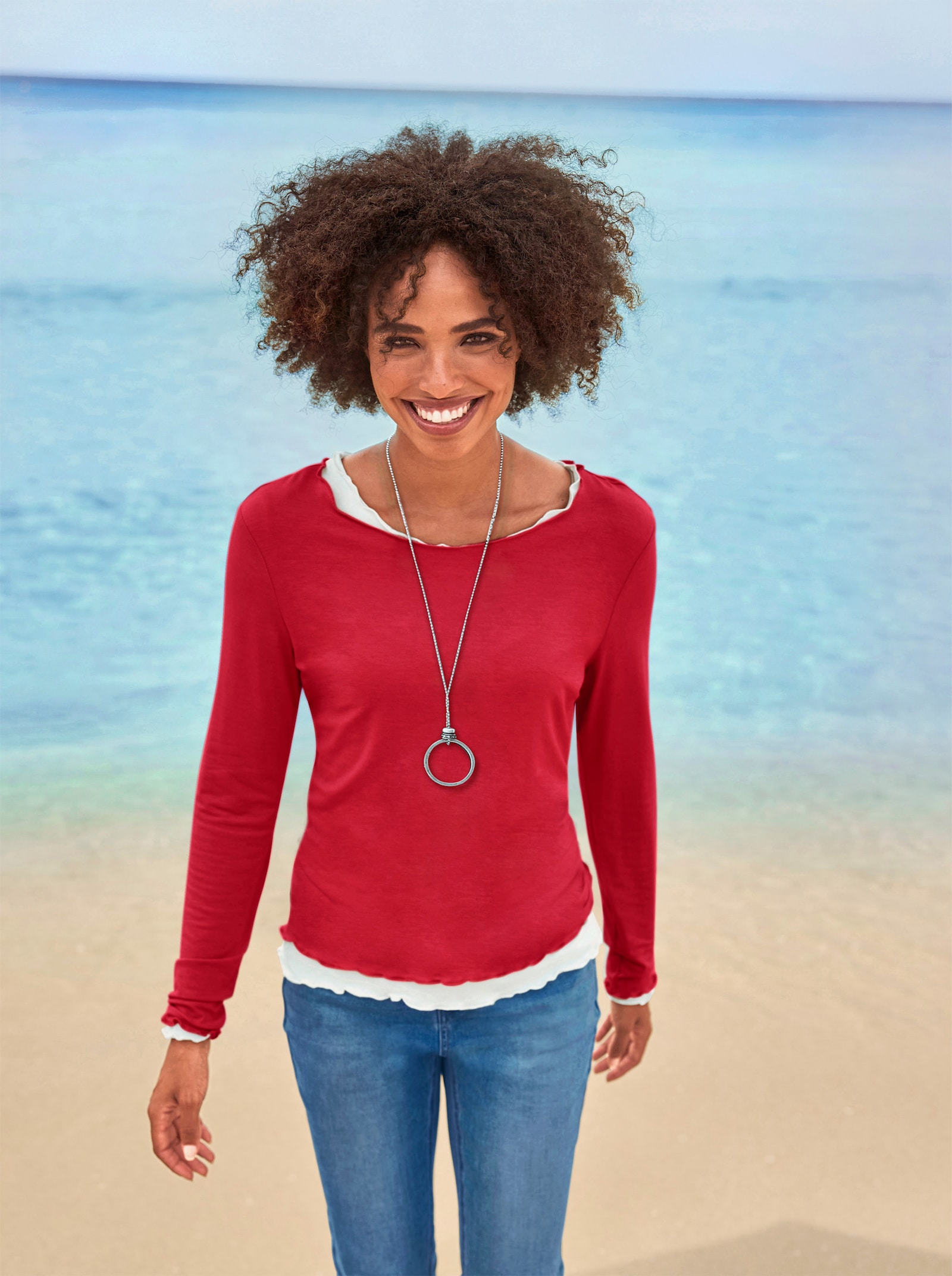 heine Shirt-Set in Viskose-Qualität - rot-ecru