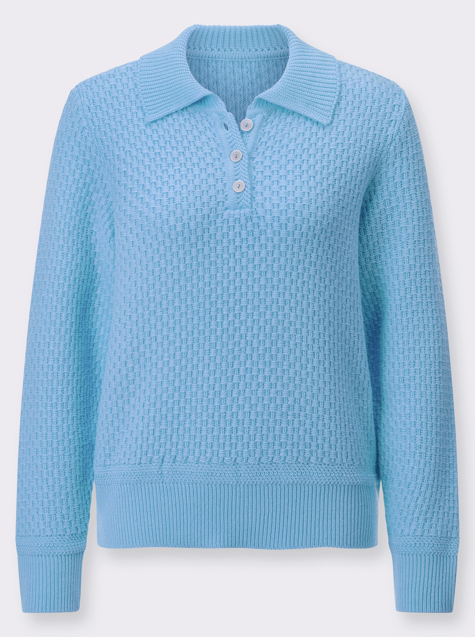 Polopullover mit Strickstruktur - blau