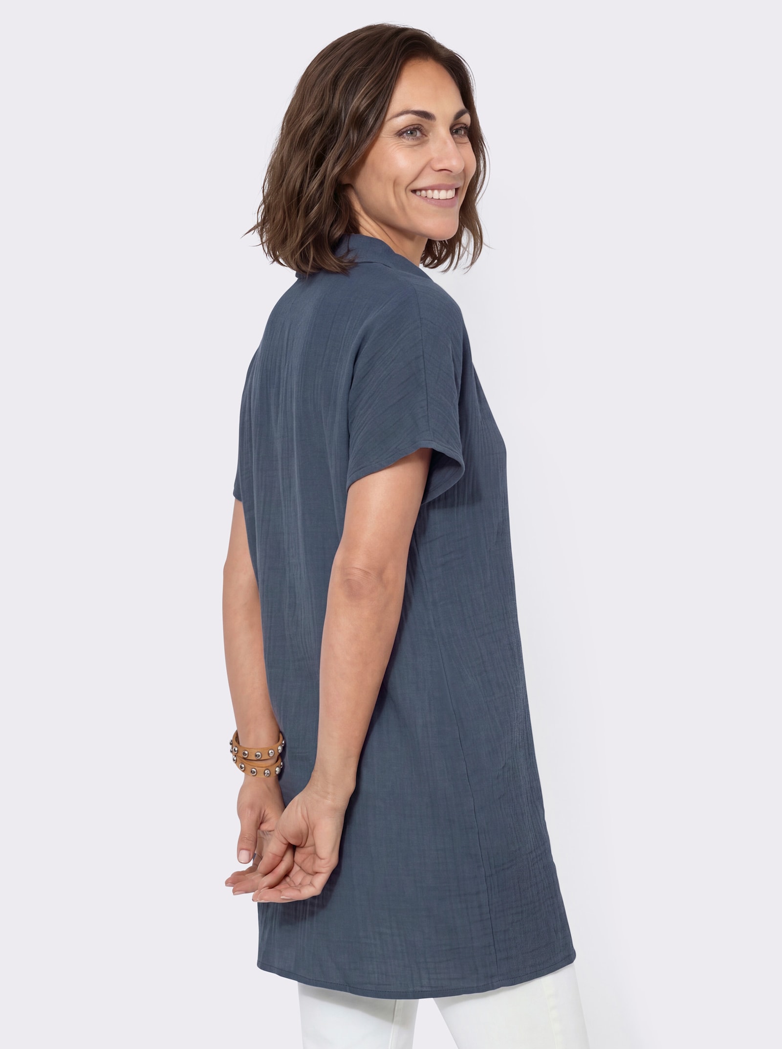 Longbluse mit Knopfleiste - rauchblau