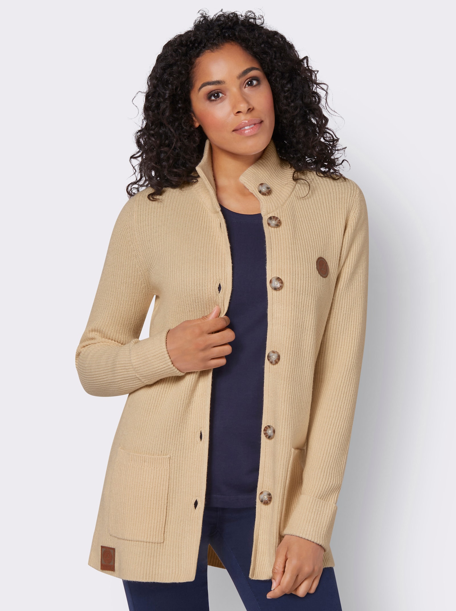 Dlhý kardigán so stojačikom - slonovinová