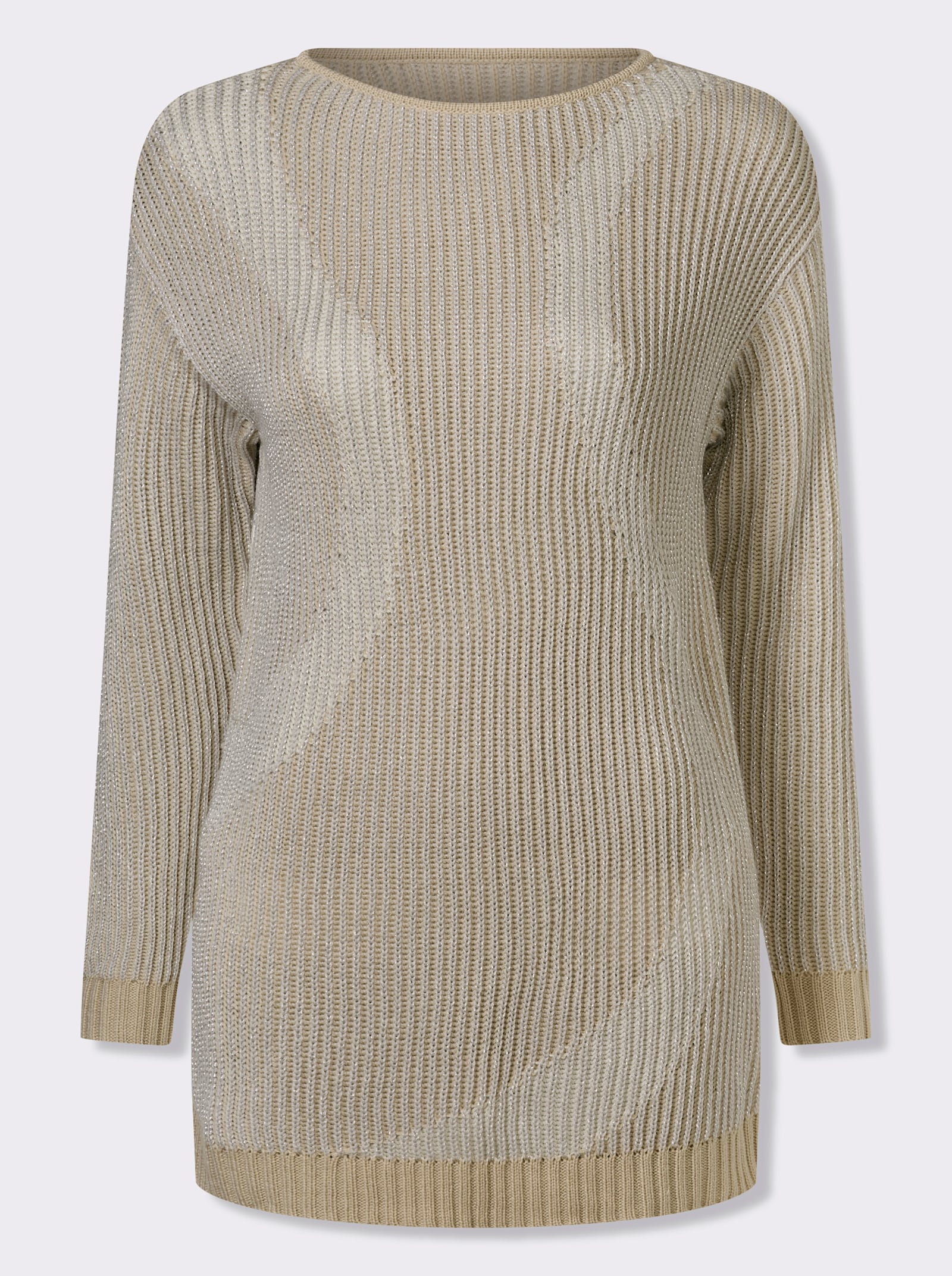 Longpullover in Patentstrick-Optik - sand-silberfarben-gemustert