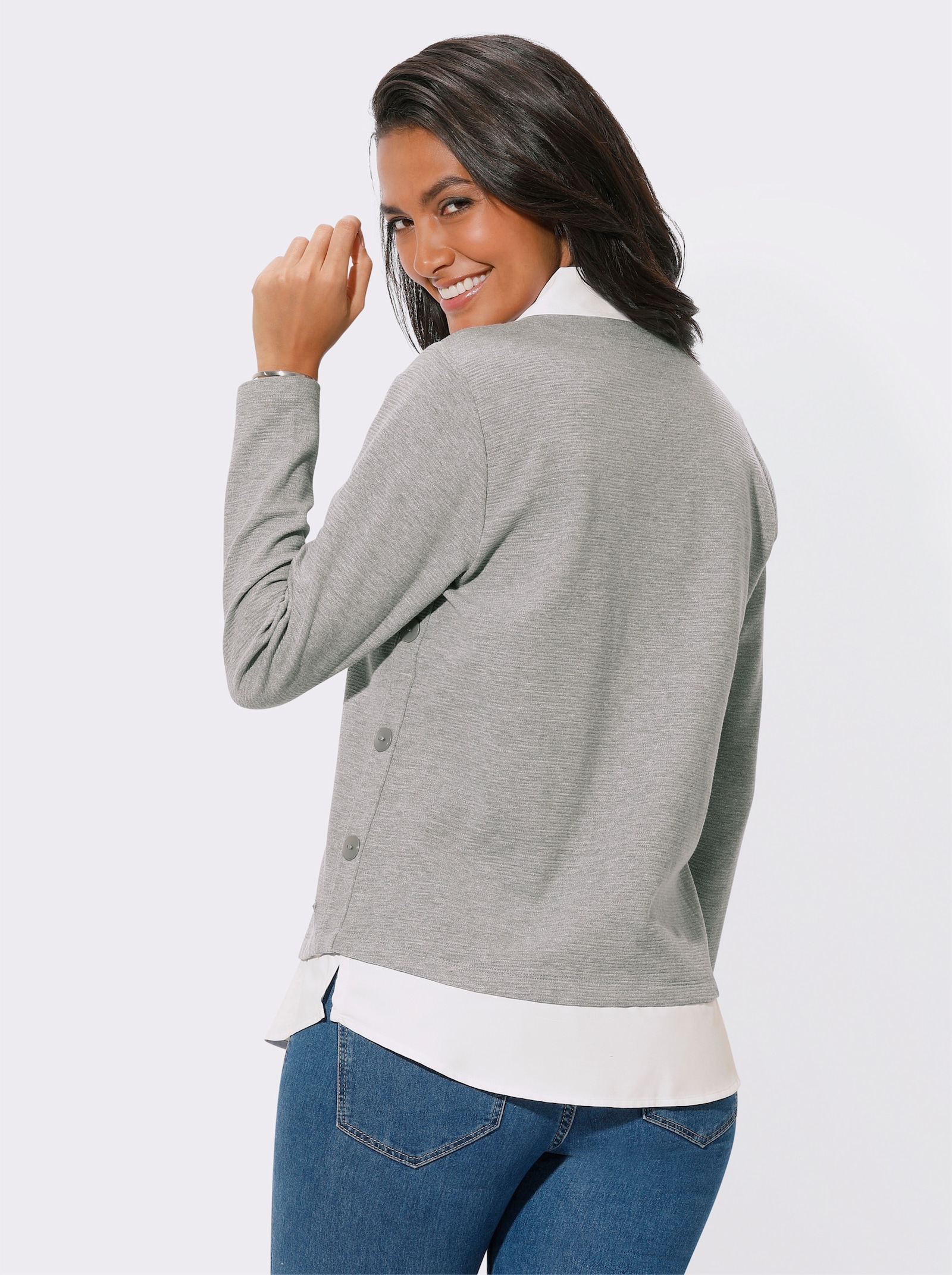 2-in-1-shirt met blouse-inzetten - grijs/wit