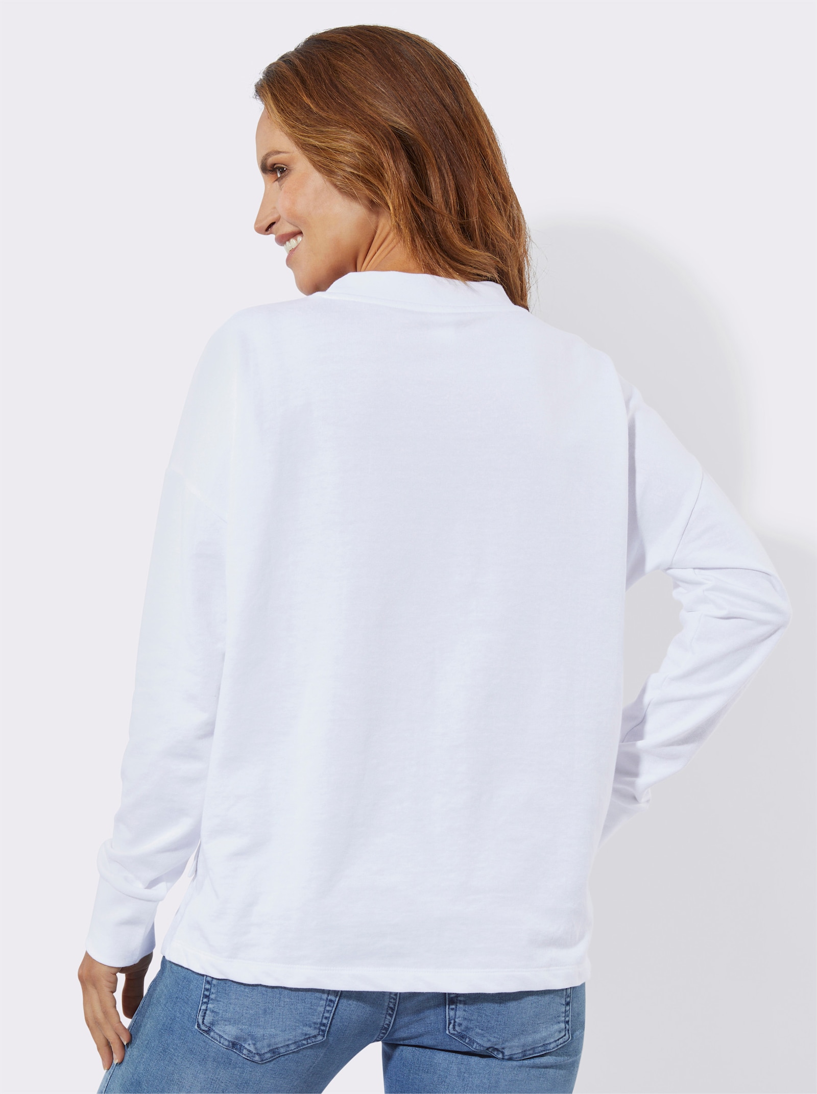Sweatshirt mit seitlicher Druckknopfleiste - weiß