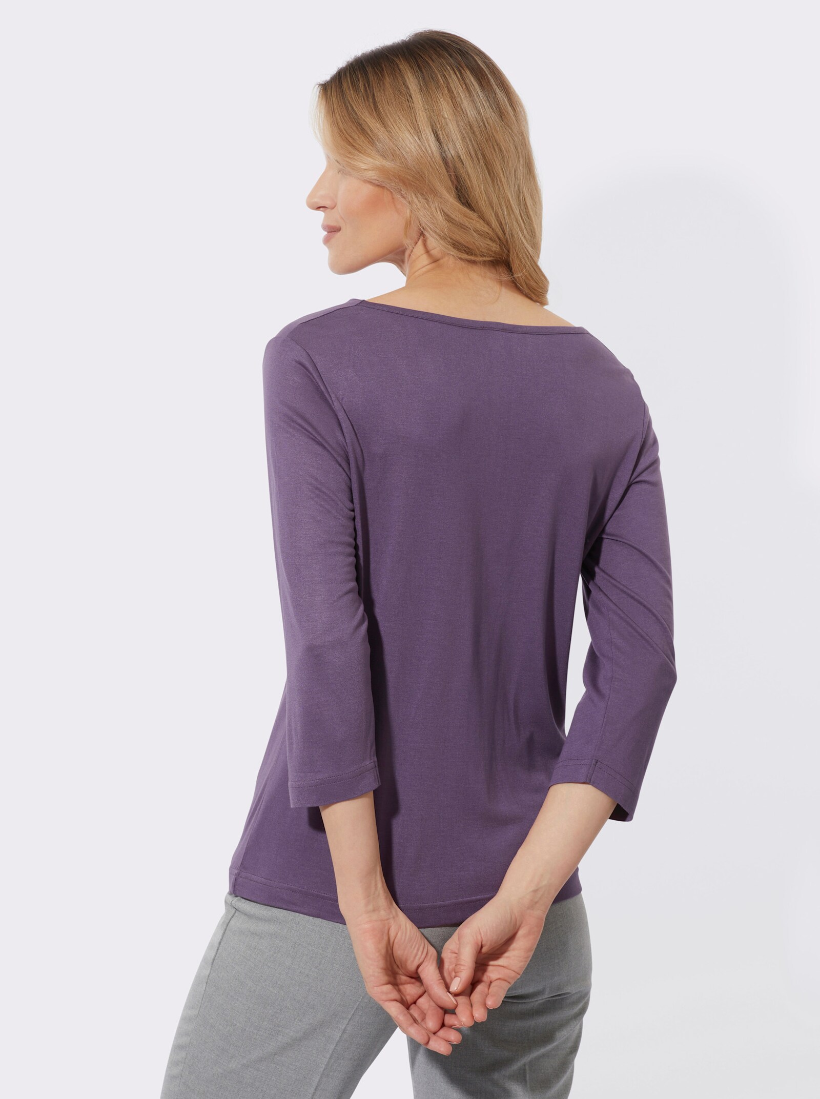 Shirt met cascadehals en 3/4-mouwen. - vijg