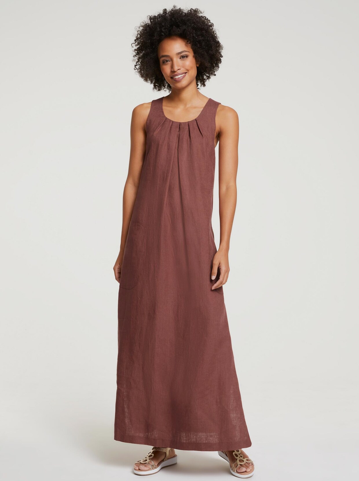Linea Tesini Leinenkleid - rotbraun