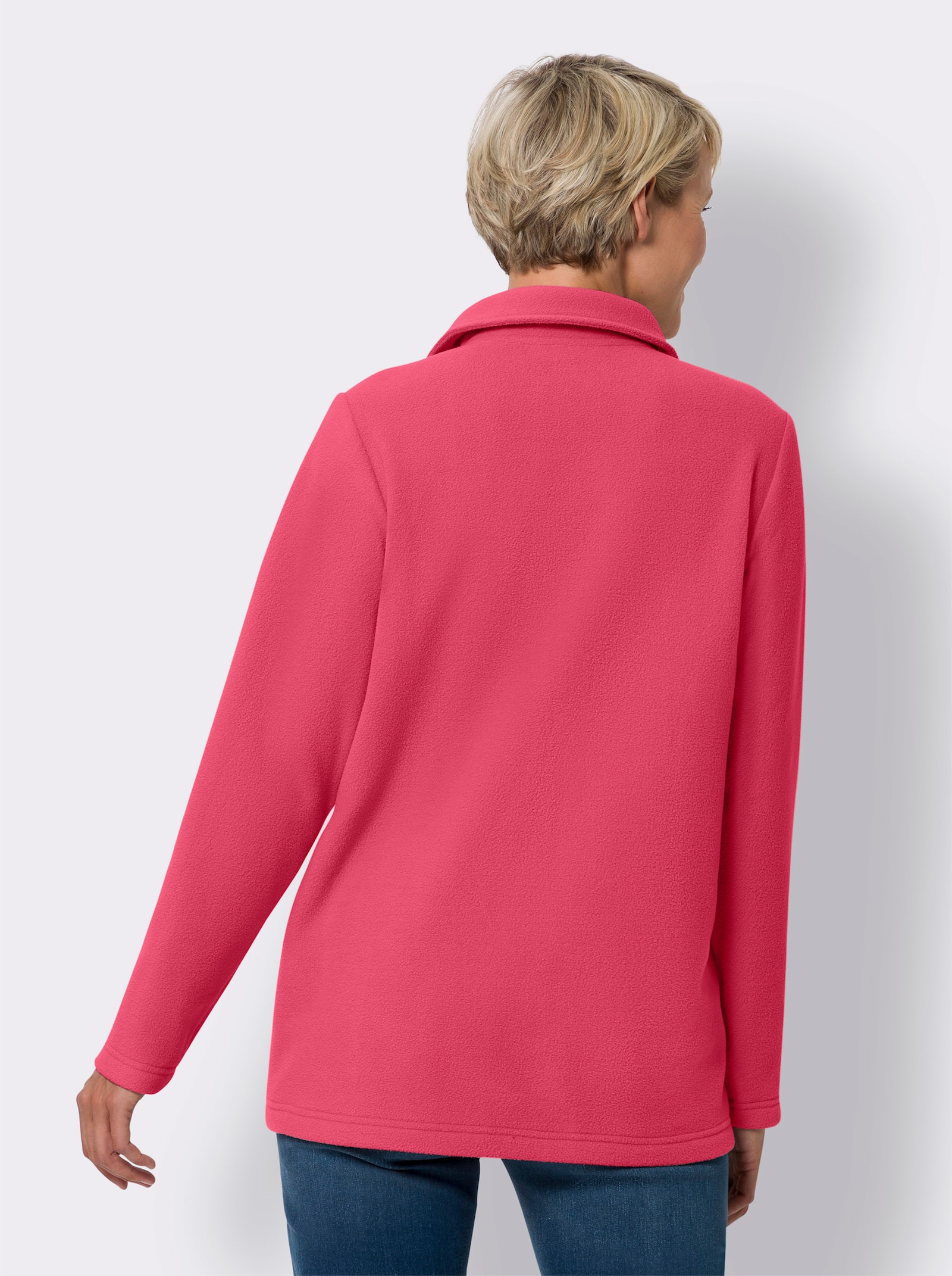 Fleeceshirt met schipperskraag - fuchsia