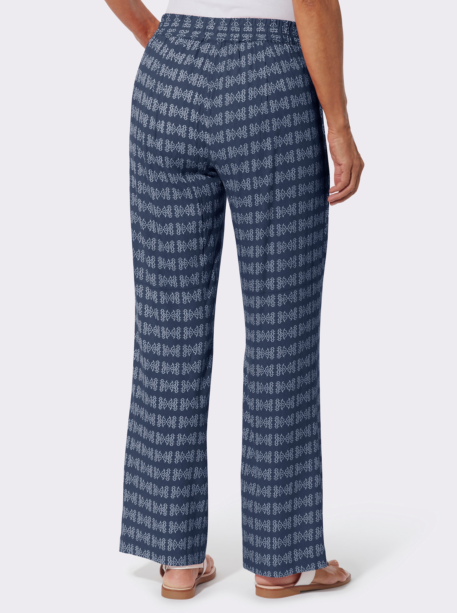 Druckhose in weiter Form - dunkelblau-ecru-bedruckt