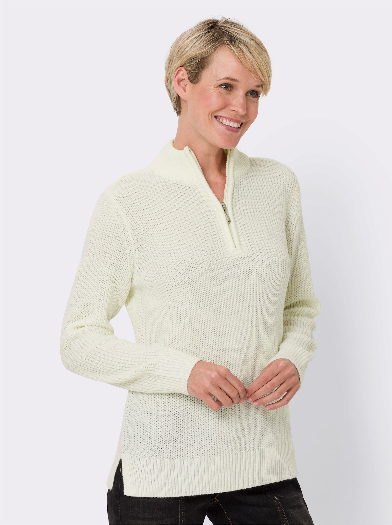 Stehkragenpullover in Patentstrick - champagner