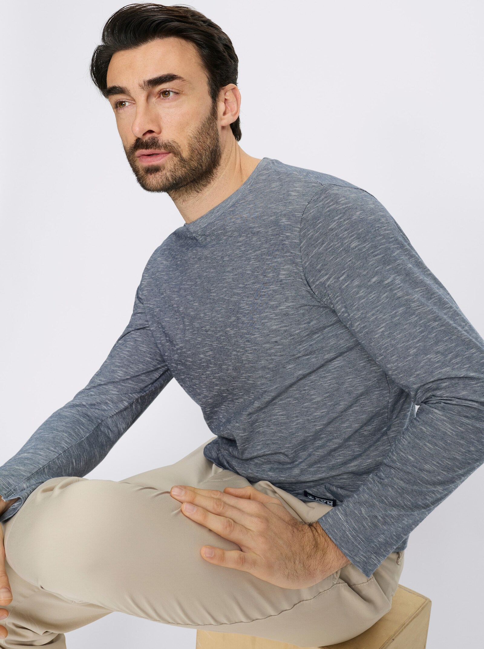 Catamaran Langarmshirt in Melange-Optik - dunkelblau-meliert