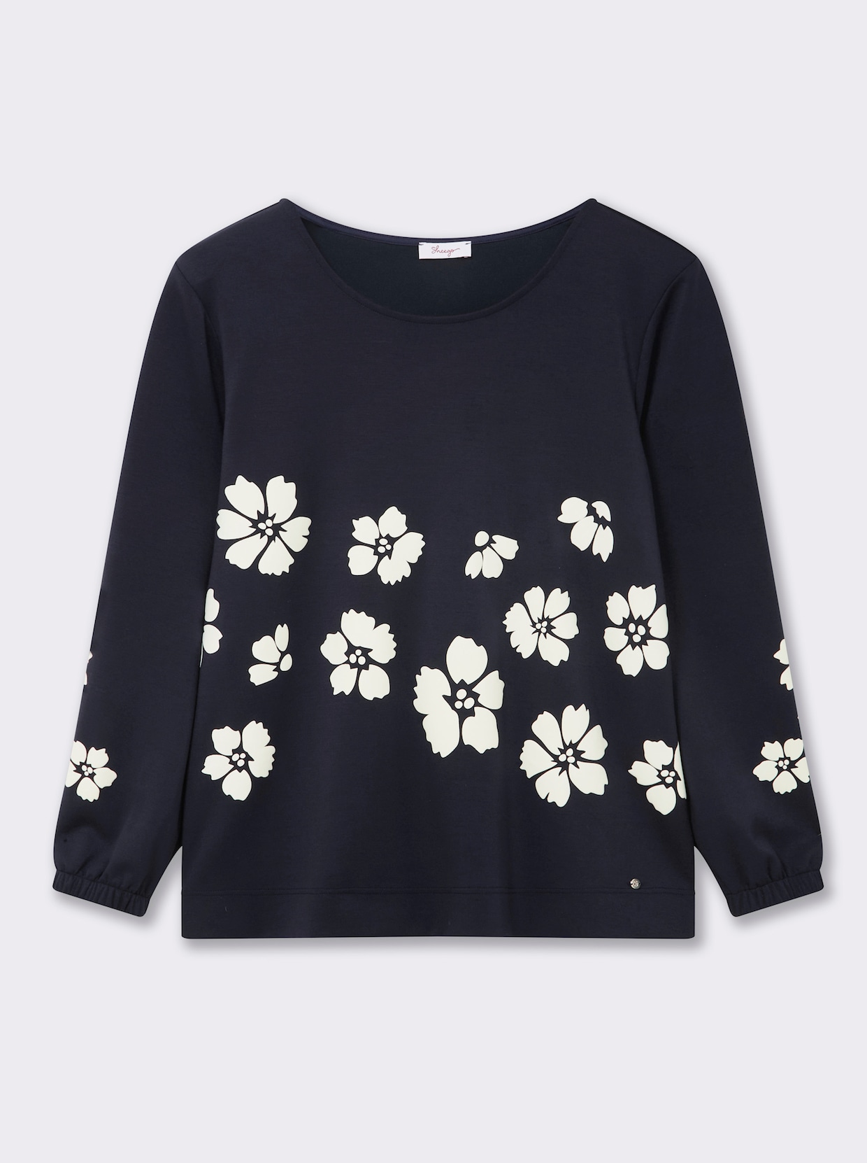 sheego sweatshirt - diepblauw/champagne bedrukt