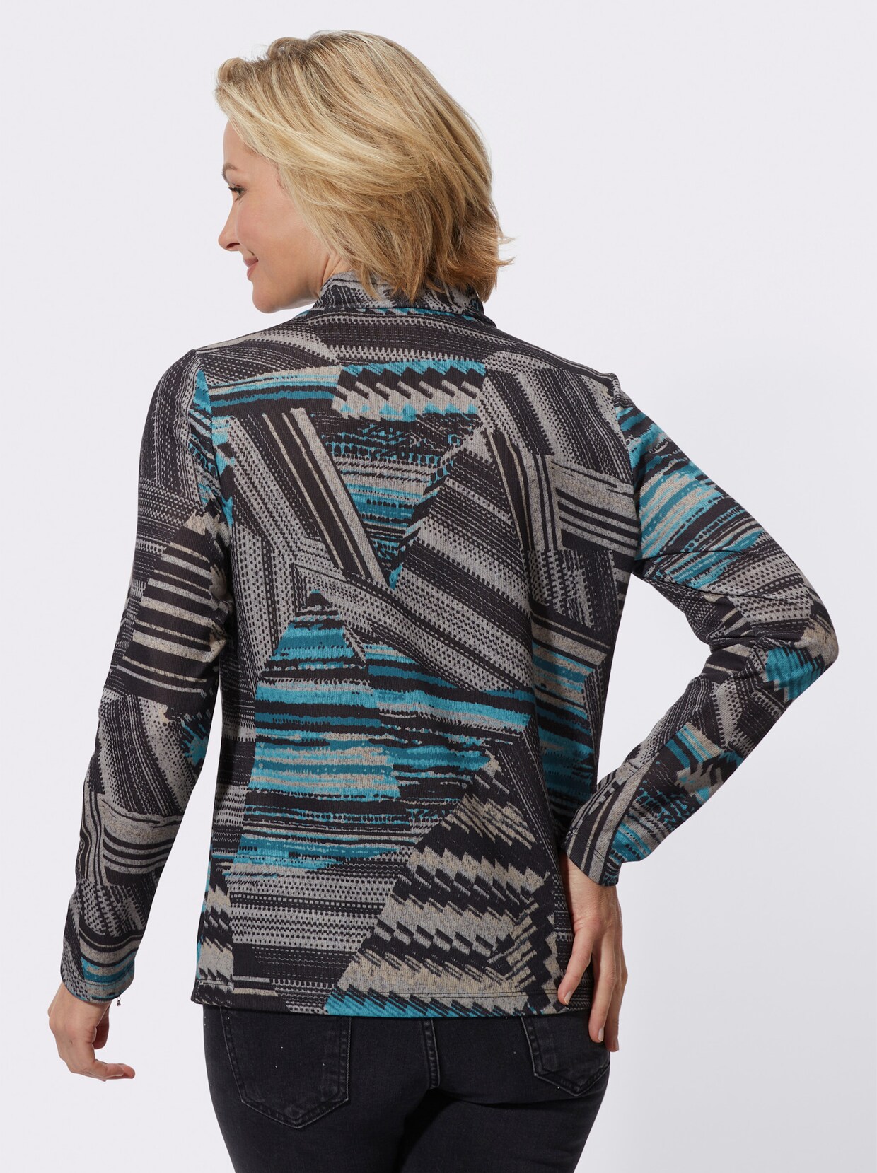 Shirt met lange mouwen - aquapetrol/steengrijs bedrukt
