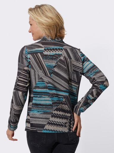 Langarmshirt mit Stehkragen - aquapetrol-steingrau-bedruckt