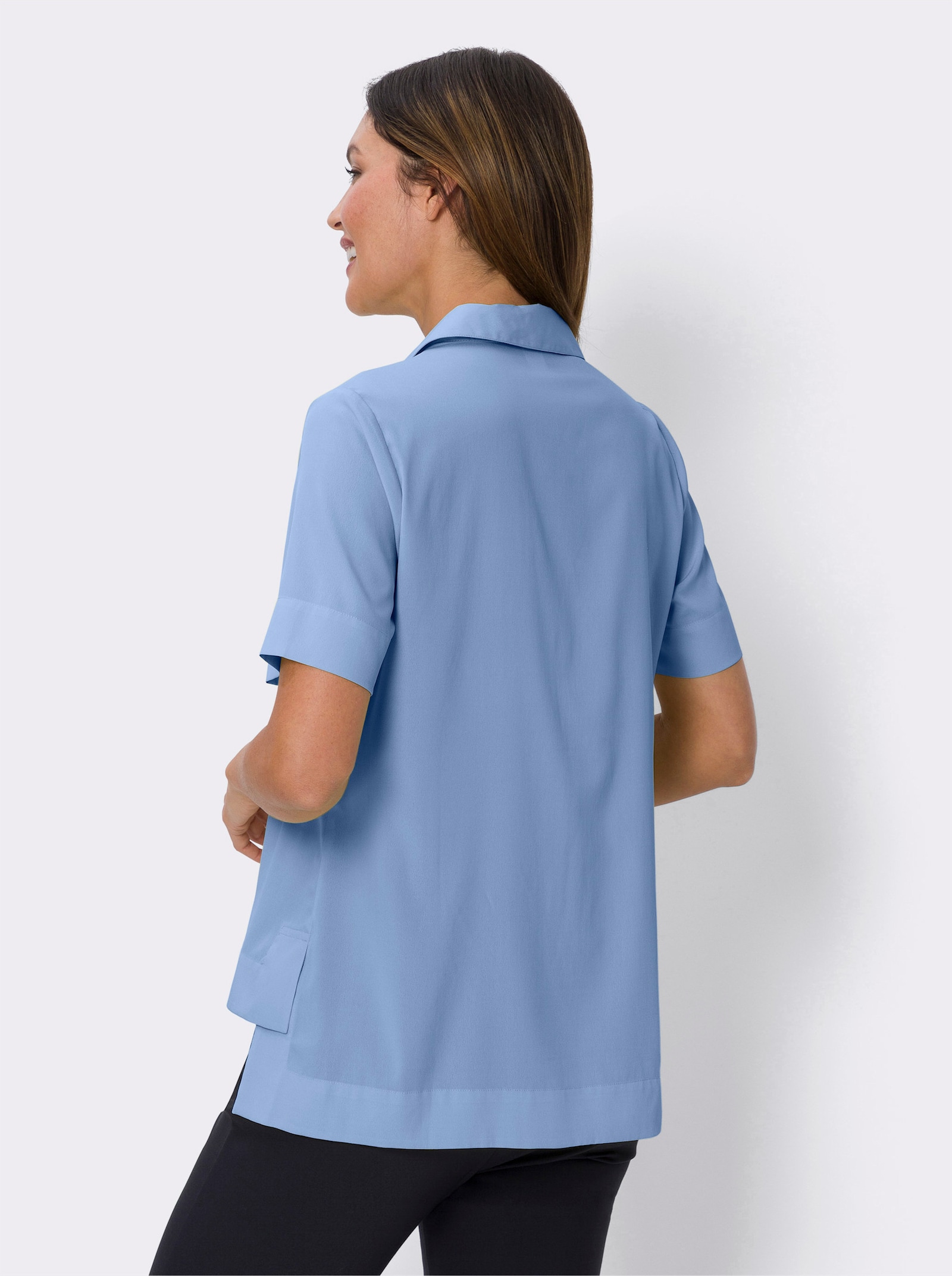 Schlupfbluse mit Seitenschlitzen - himmelblau