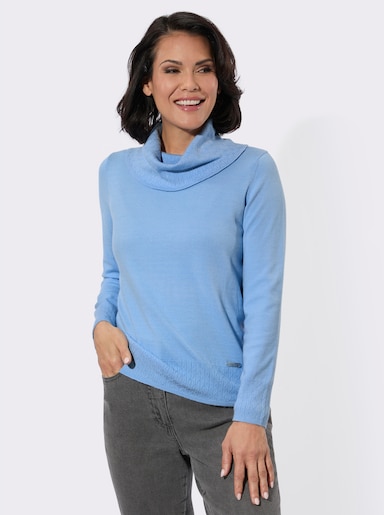 Rollkragenpullover mit Strickmuster rundum - himmelblau