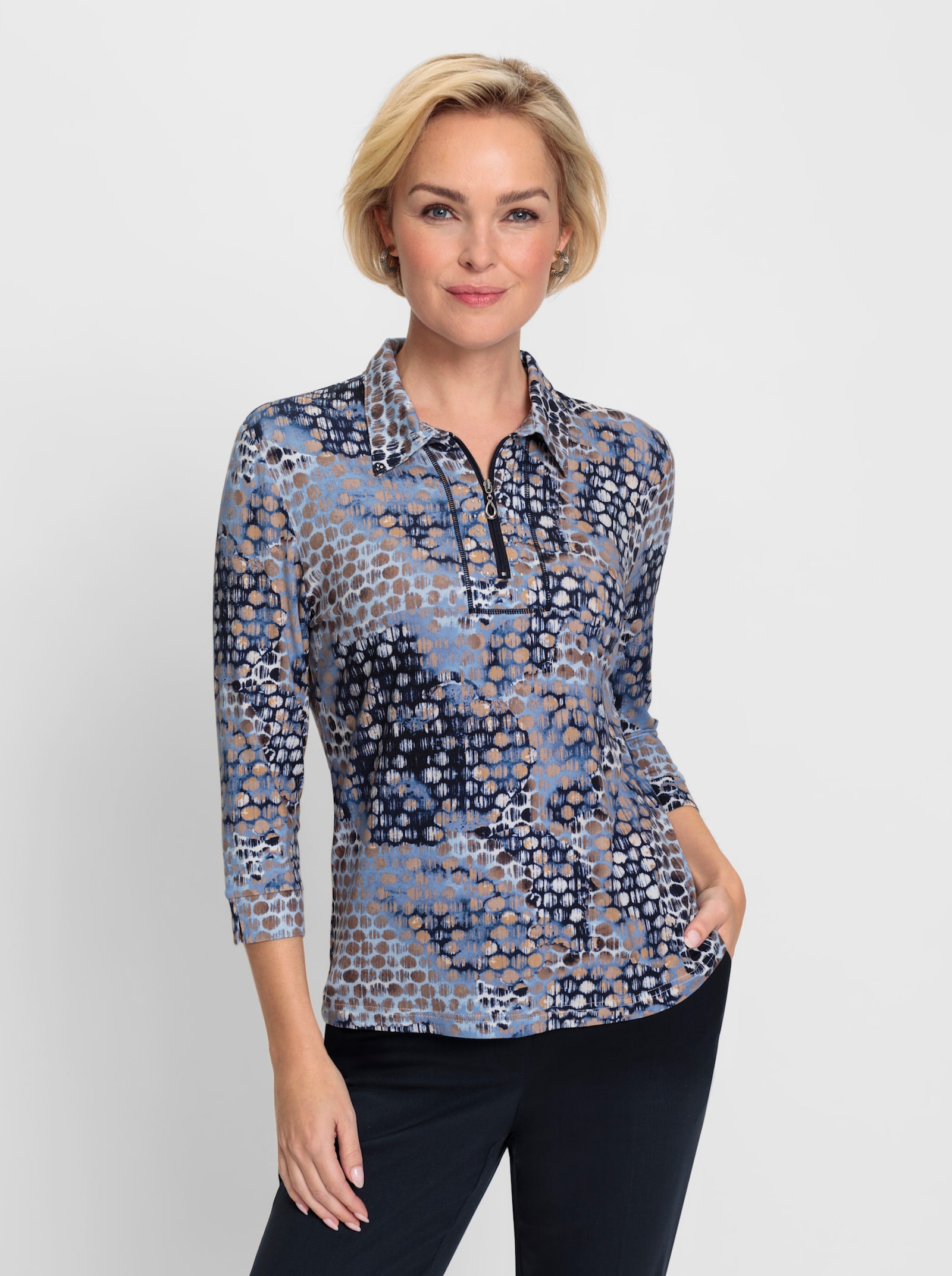 Poloshirt mit Glitzer-Elementen - bleu-sesam-bedruckt