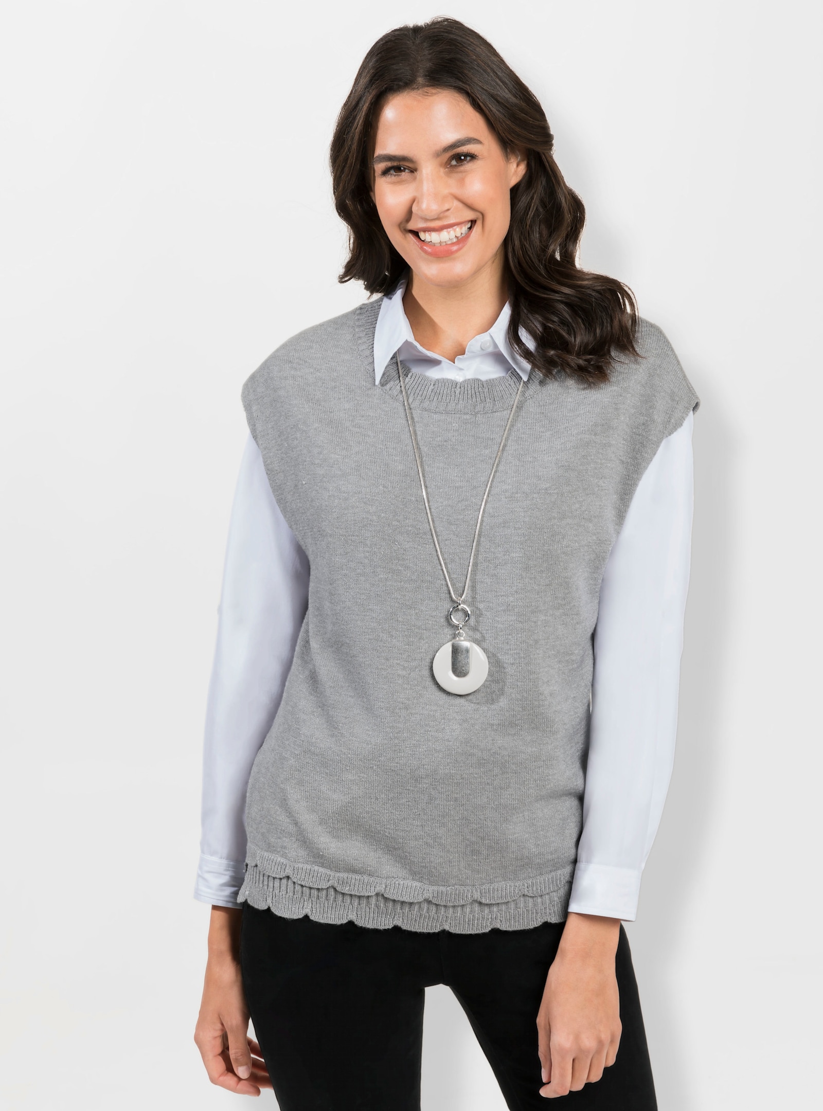 Pullunder mit gebogten Abschlüssen - steingrau-meliert