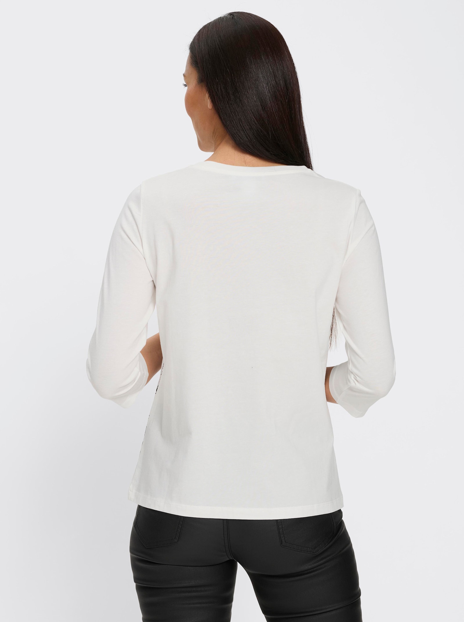 heine 3/4-Arm-Shirt mit Ziersteinen - ecru-schwarz-bedruckt