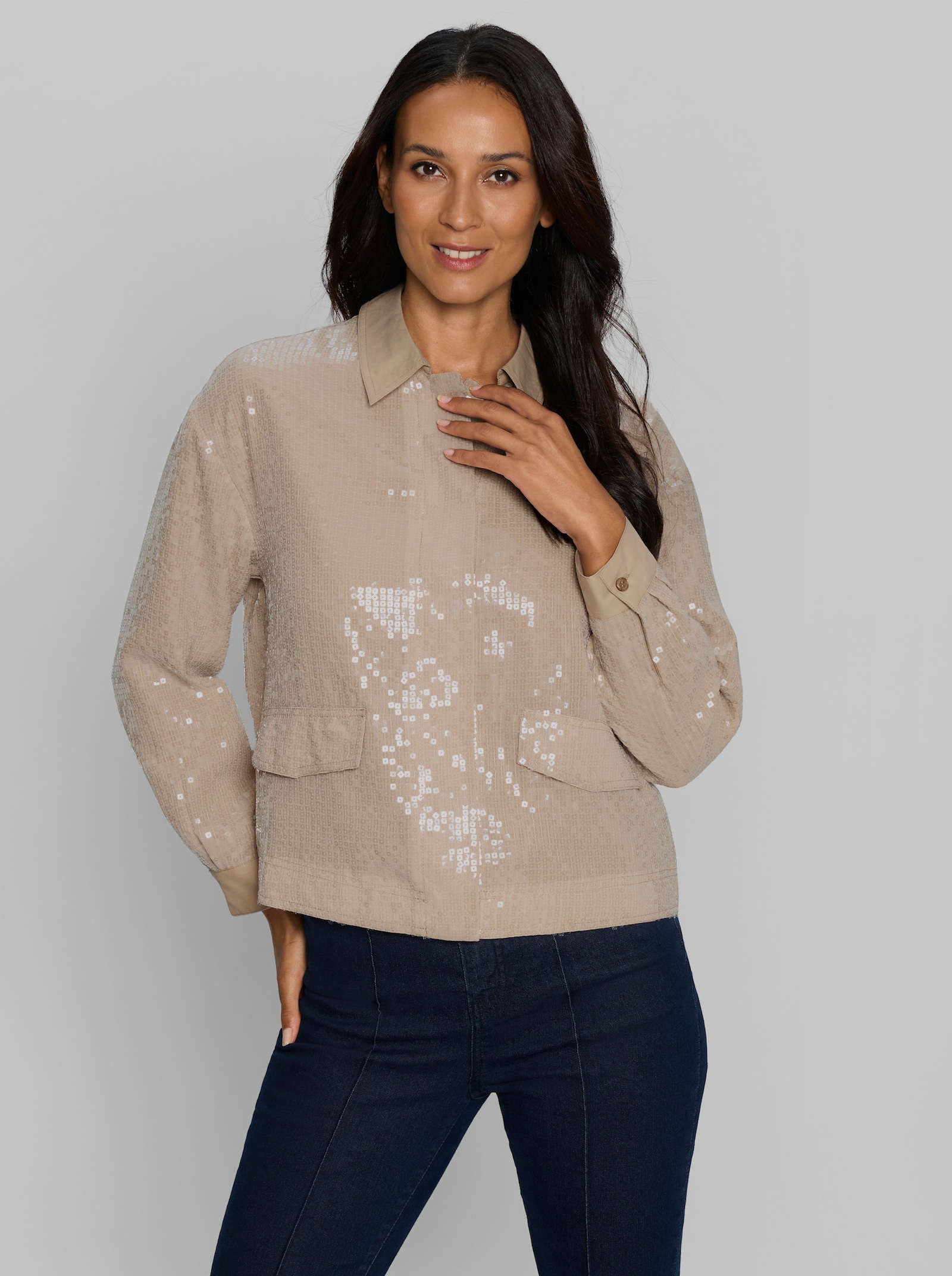 heine Blusenjacke mit Pailletten - beige