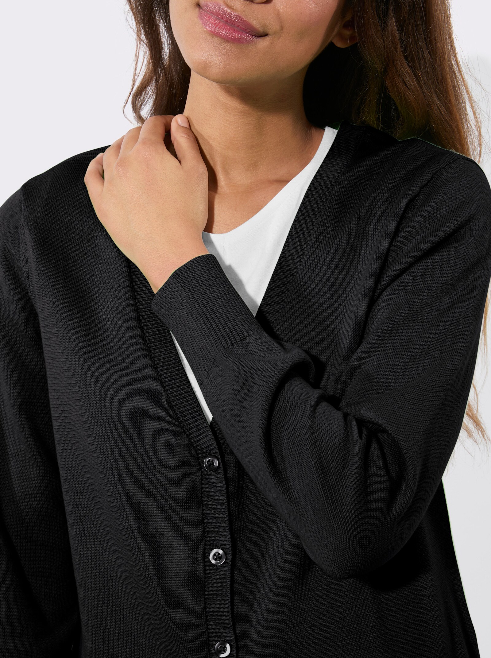 Longstrickjacke mit gerippten Bündchen - schwarz