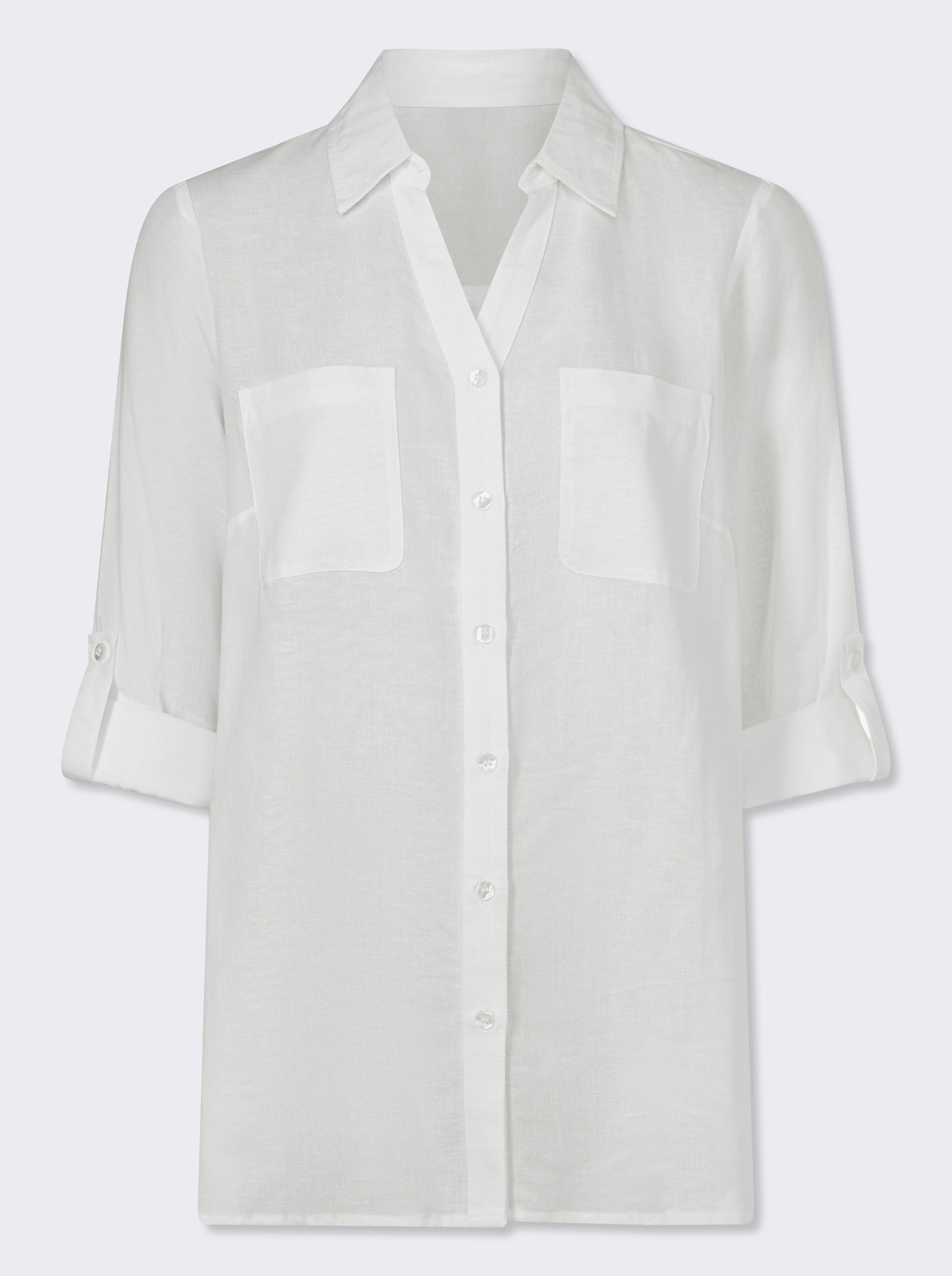 Longbluse mit Brusttaschen - weiss