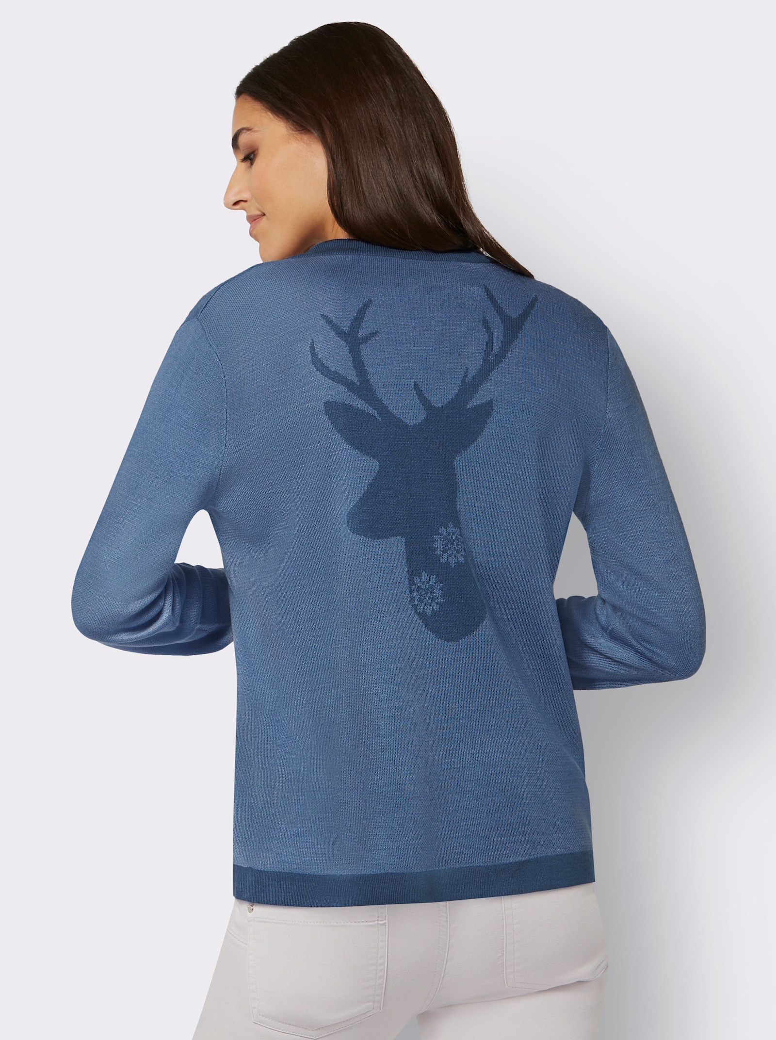 Strickjacke mit Hirschmotiv im Rückteil - mittelblau