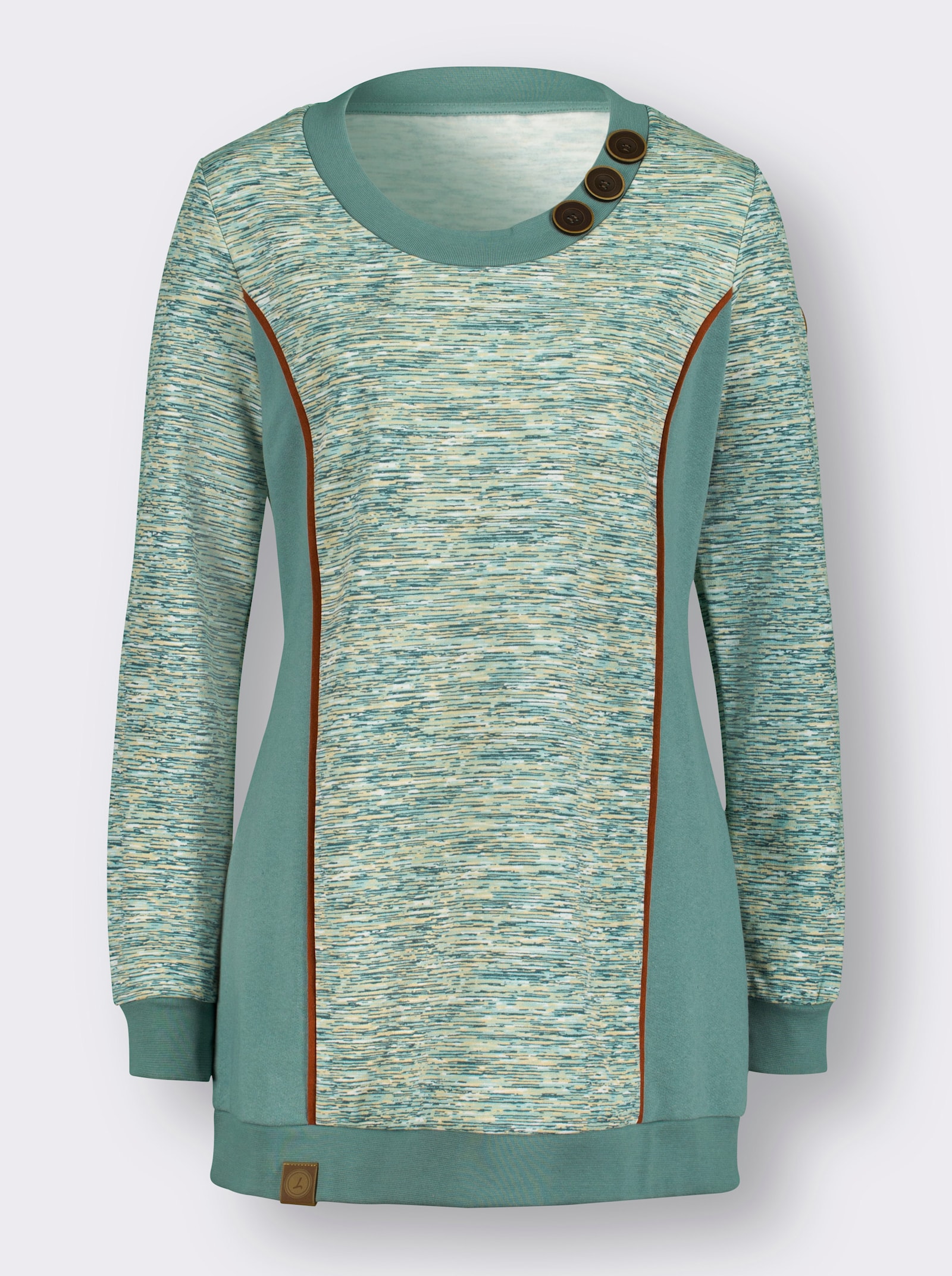 Sweatshirt in lang model - jade/wit gemêleerd