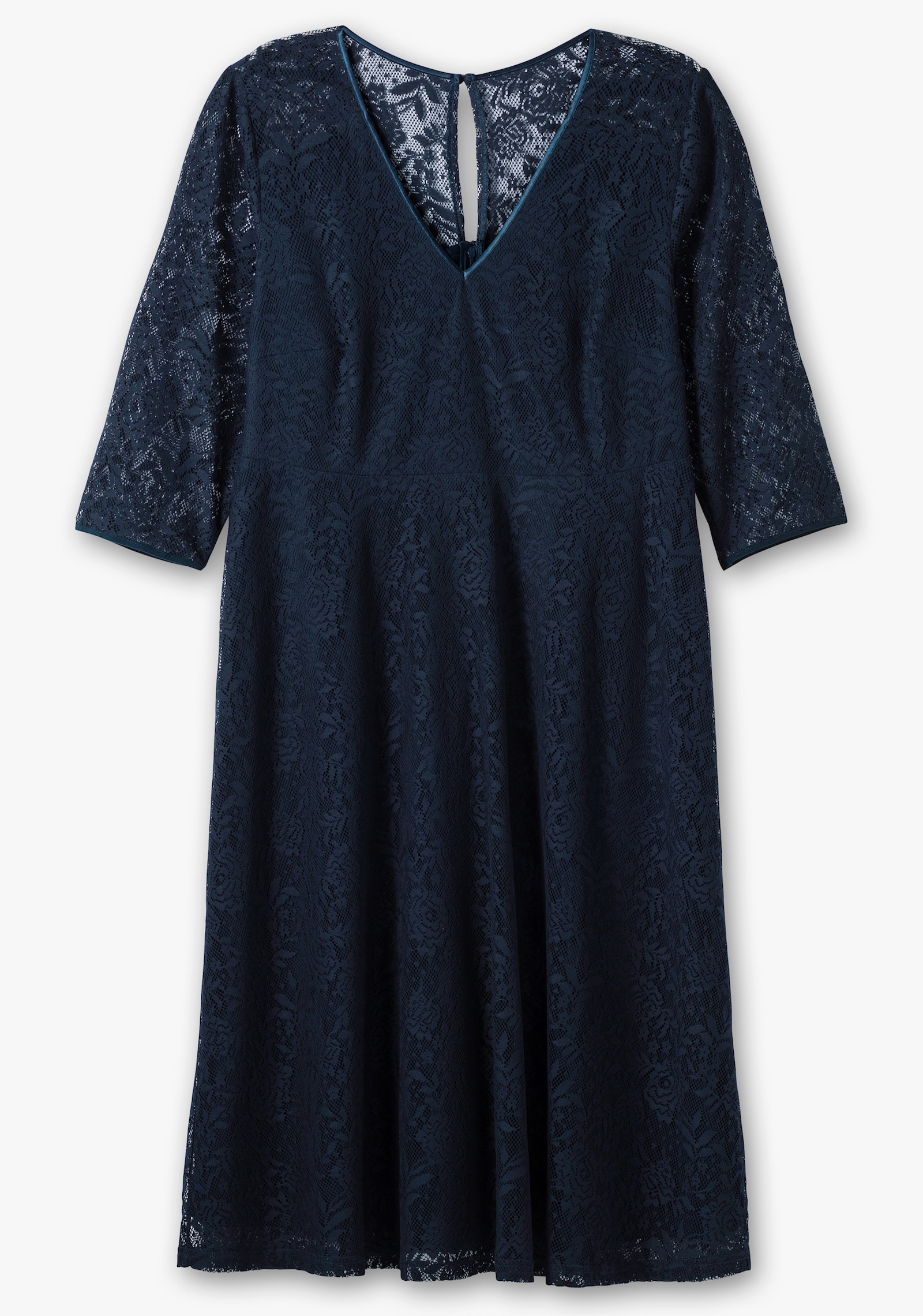 sheego Robe de cocktail avec dentelle florale - bleu nuit