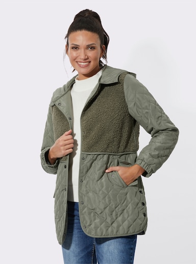 Steppjacke mit Teddy-Fleece - khaki