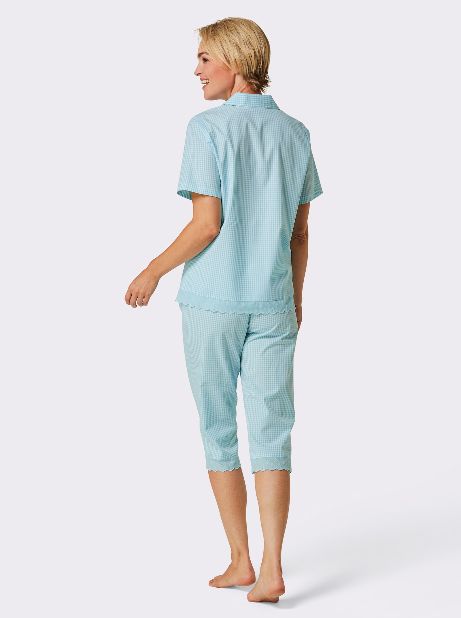 wäschepur Pyjama aus feinem Batist - aquamarin-weiß