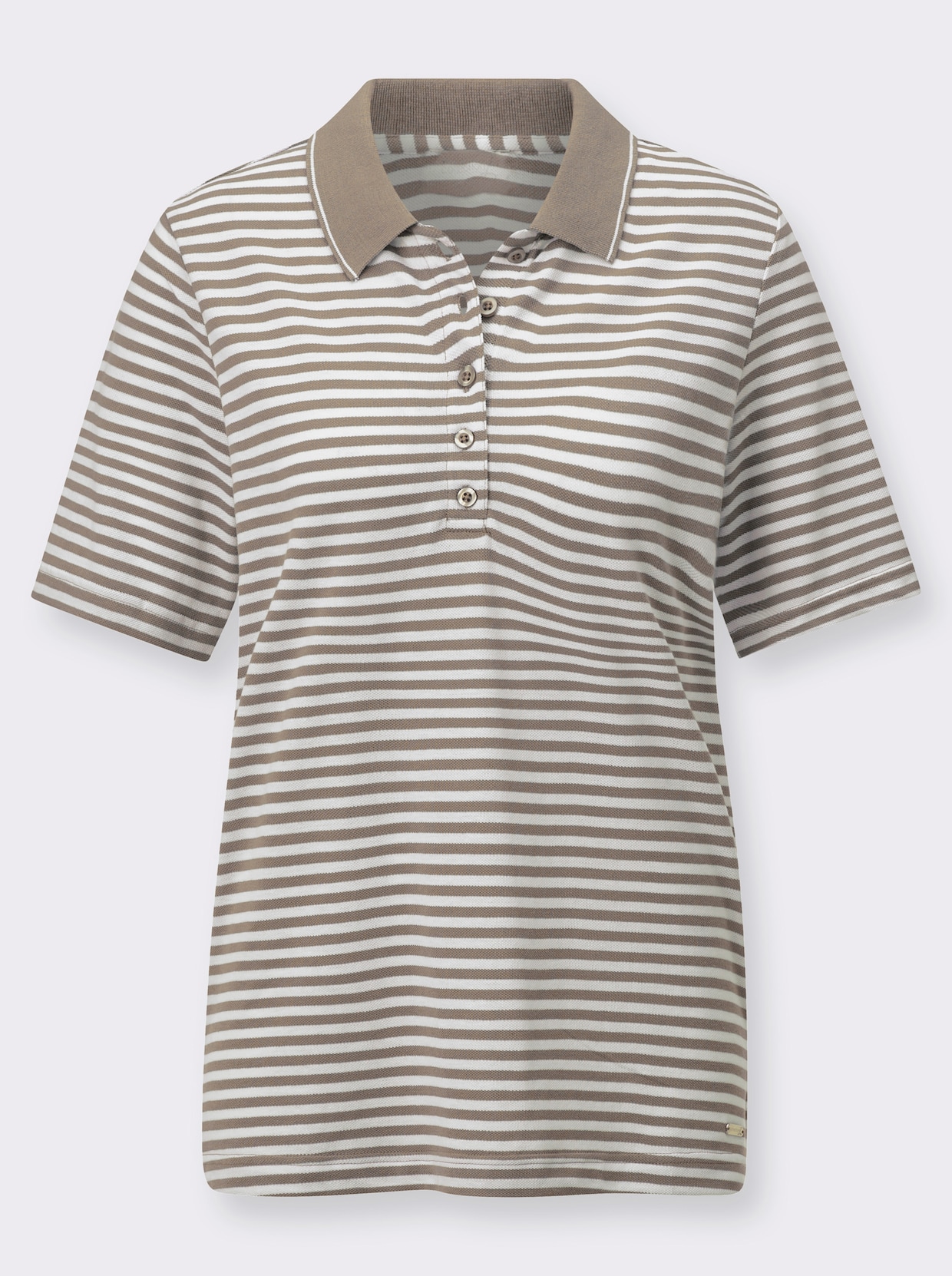 Poloshirt - taupe-weiß-geringelt