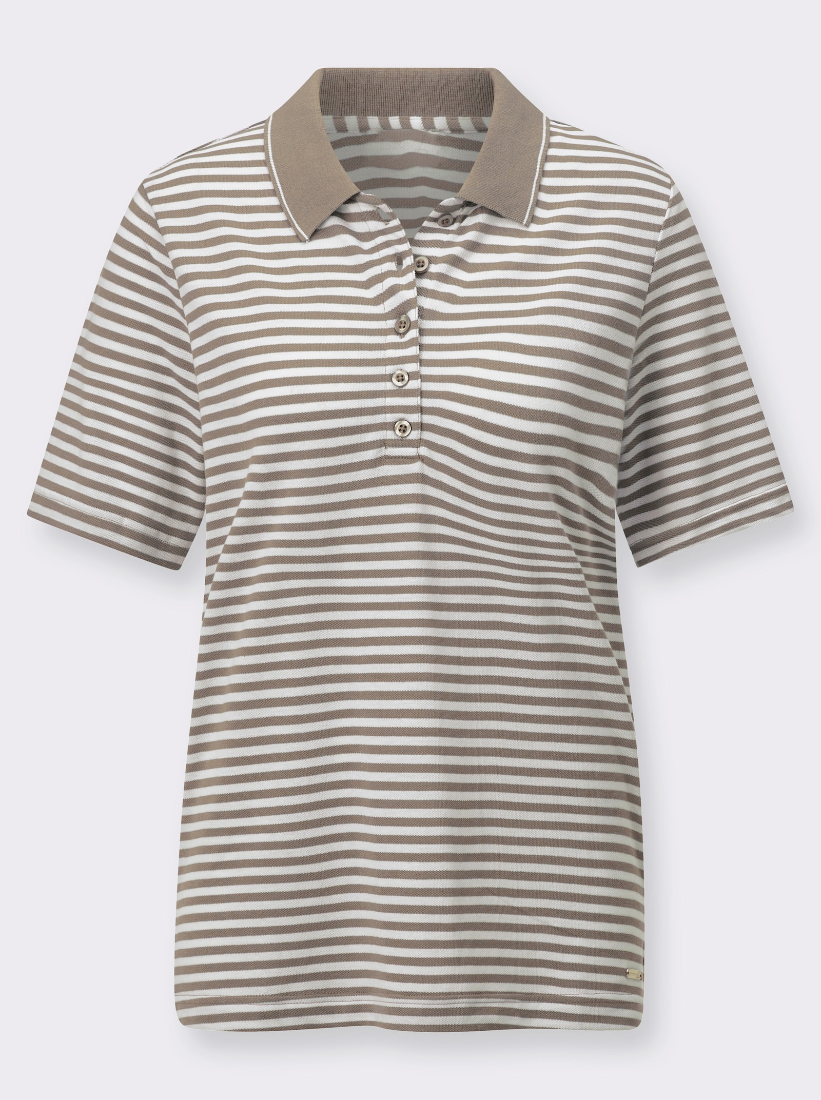 Poloshirt mit Polokragen - taupe-weiß-geringelt