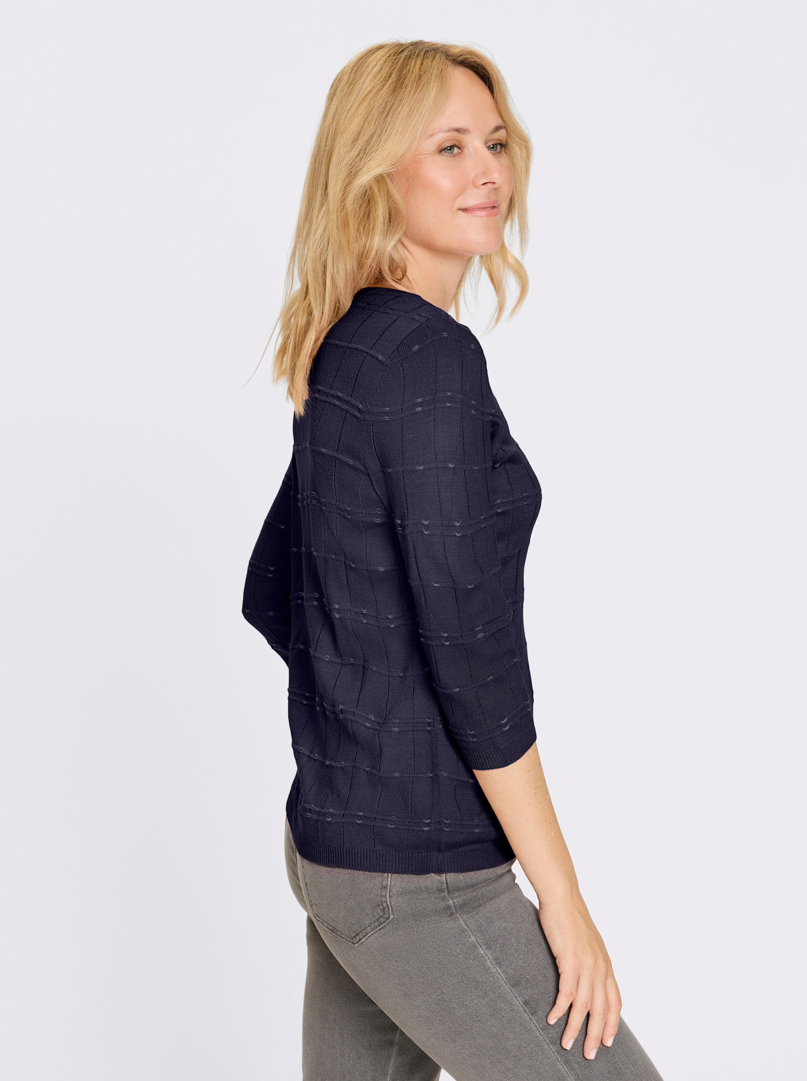 Pulóver, 3/4 rukávy, pletený vzor - vzorovaná námornícka modrá – écru