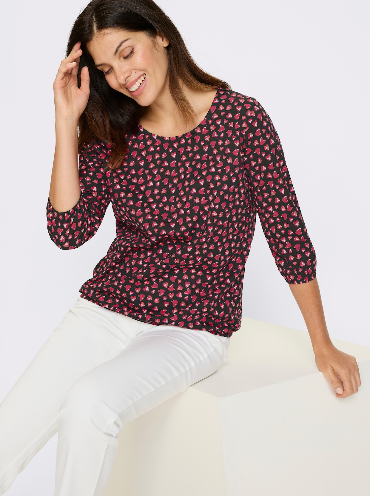 3/4-Arm-Shirt - schwarz-pink-bedruckt
