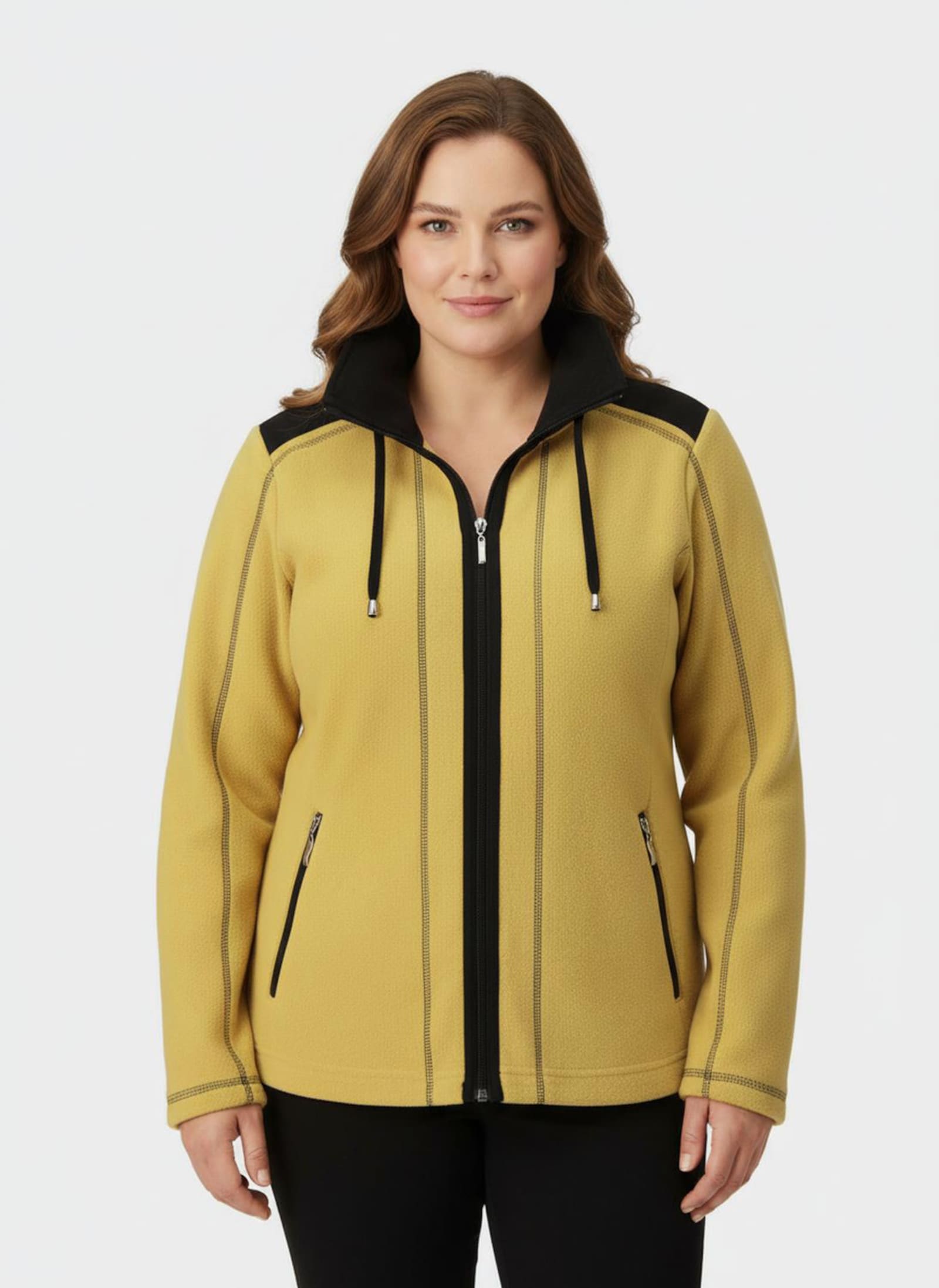 Fleecejacke mit Kontraststreifen - mais-schwarz